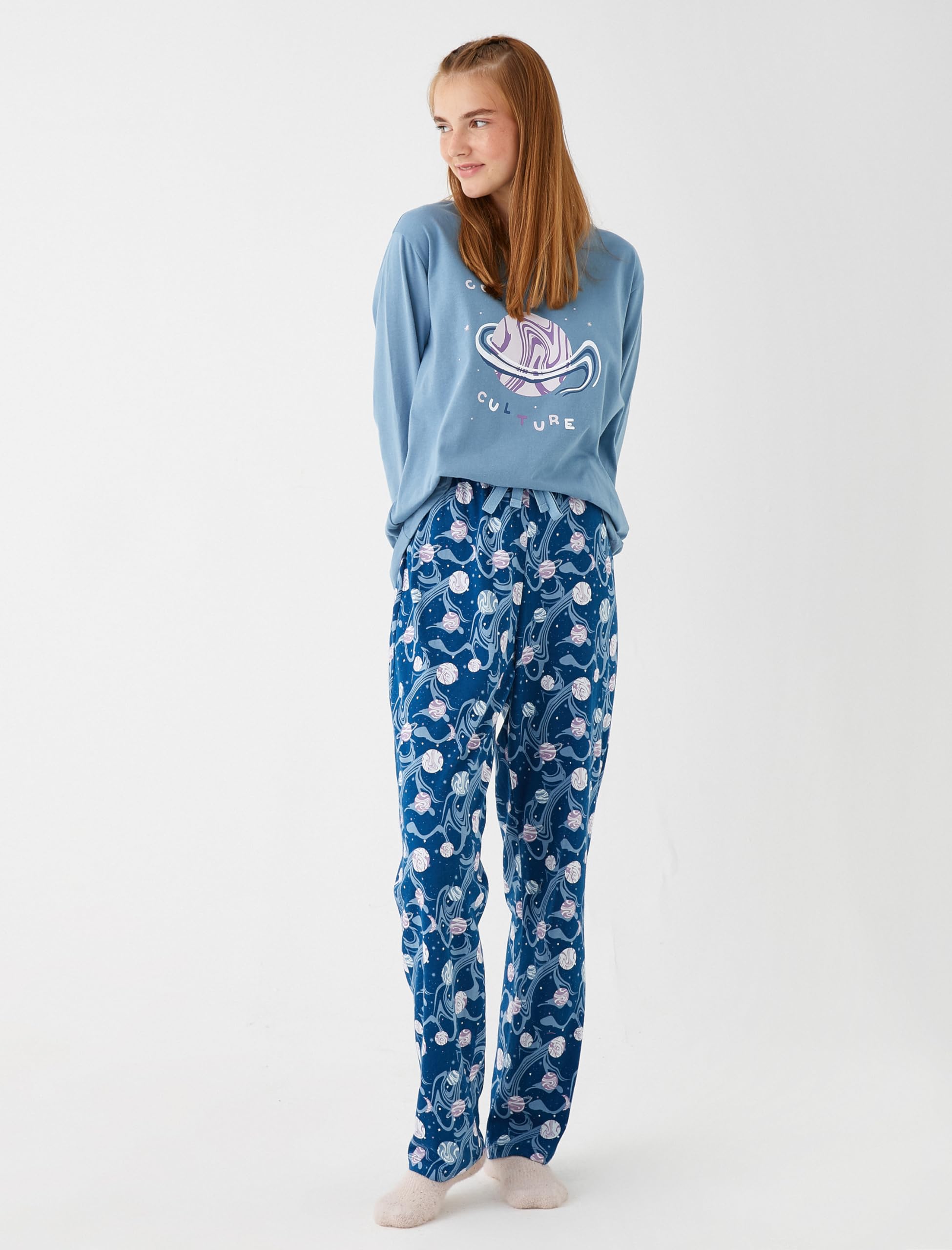 Pamuklu Baskılı Pijama Takımı Yumuşak Dokulu