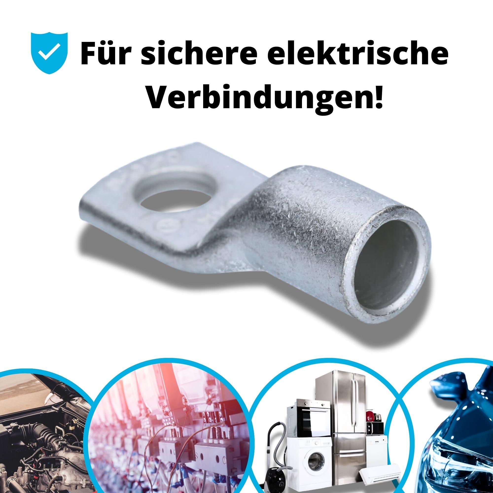 10 Stück Cembre A14-M10 Rohrkabelschuh 70mm² M10 unisoliert aus Kupfer verzinnt | Unisolierte Ringkabelschuhe aus verzinntem Elektrolytkupfer mit Sichtloch für Haus, Garten, KFZ und Industrie
