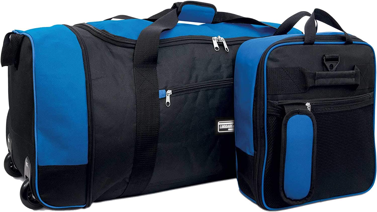 32 Inch Large Folding Wheeled Travel Sports Cargo Holdall Duffle Bag (Black  Blue)