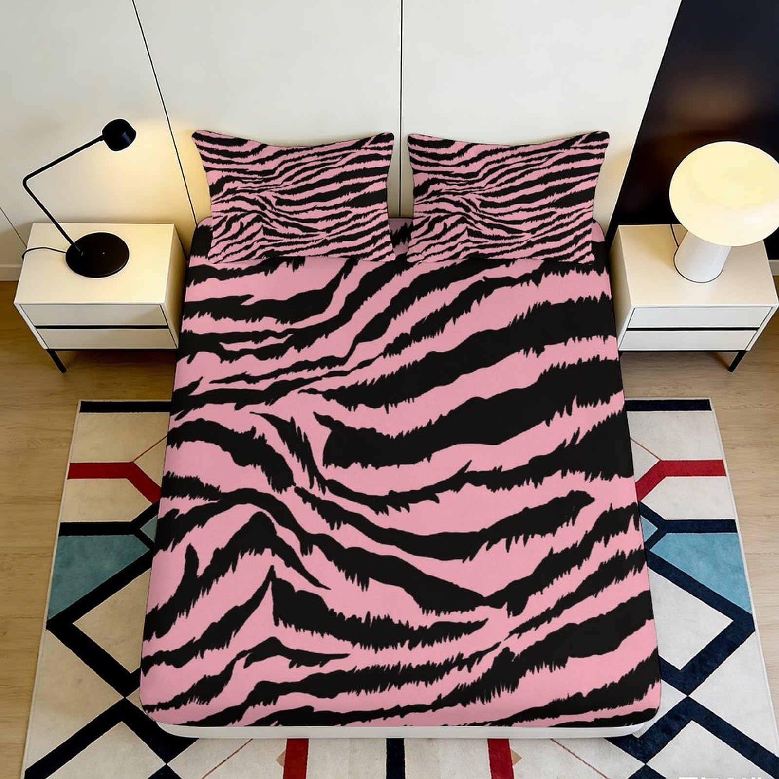 Uynsixtme Style-9 3D Printed Zebra Stripe Fitted Sheet Microfiber Non-Slip Deep Pocket Zebra Mattress Fitted Cover Washable Bedding For Adults 90X200x25cm