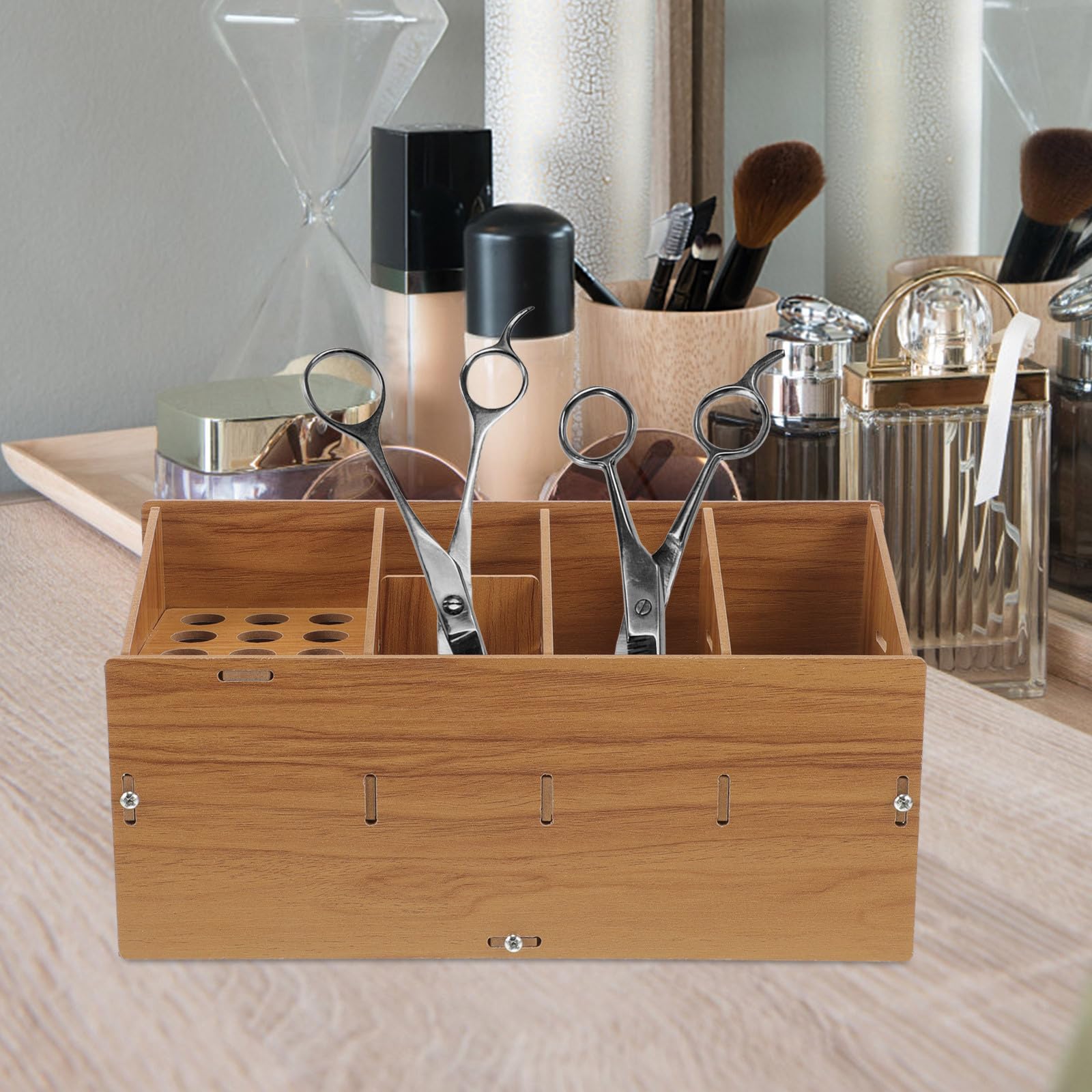Portaoggetti Organizer da Tavolo Versatile per Strumenti da Parrucchiere in Legno Robusto Supporto per Forbici e Pettine e Design Creativo per Uso Professionale