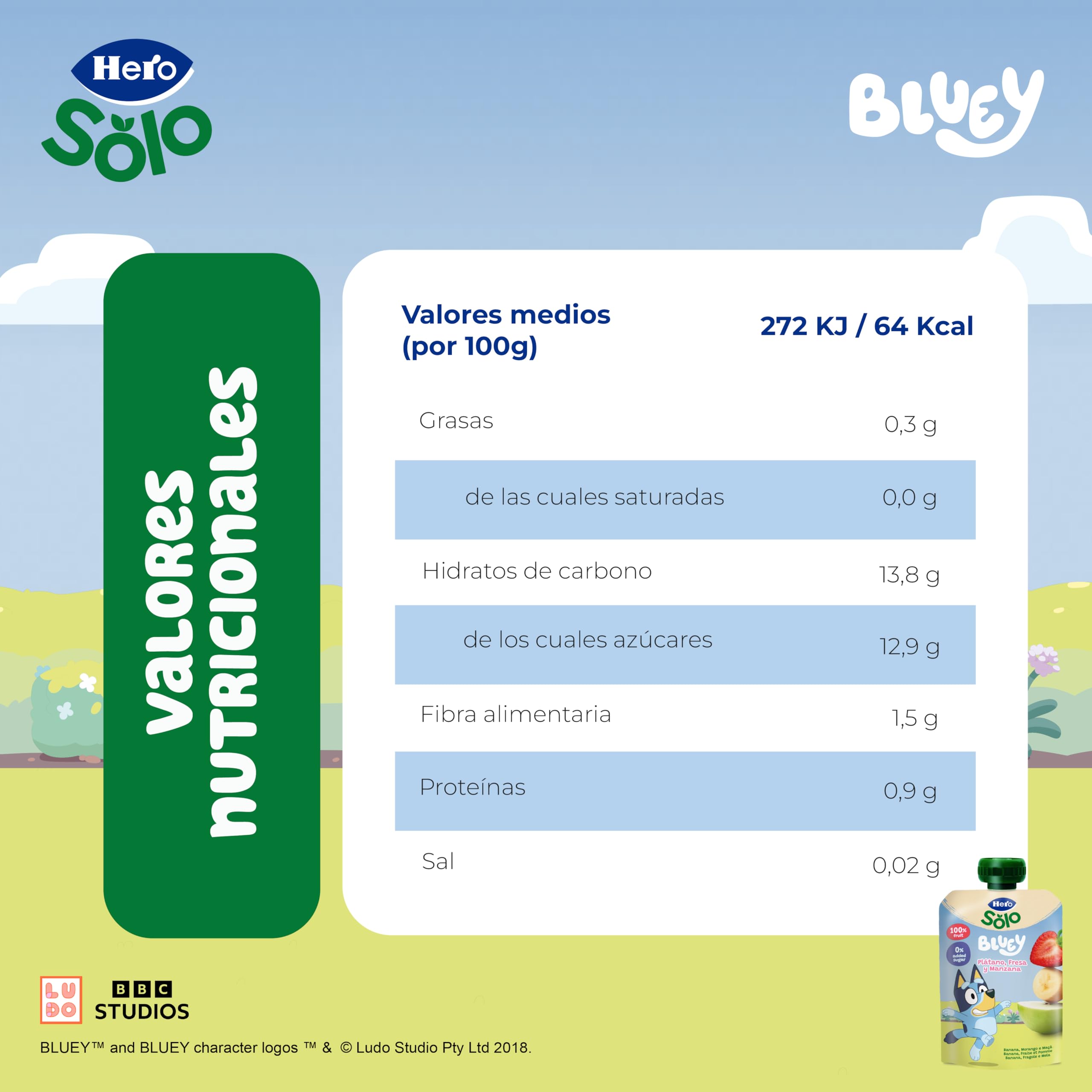 Alimento infantil con puré plátano, fresa y manzana Hero bolsa 100 g