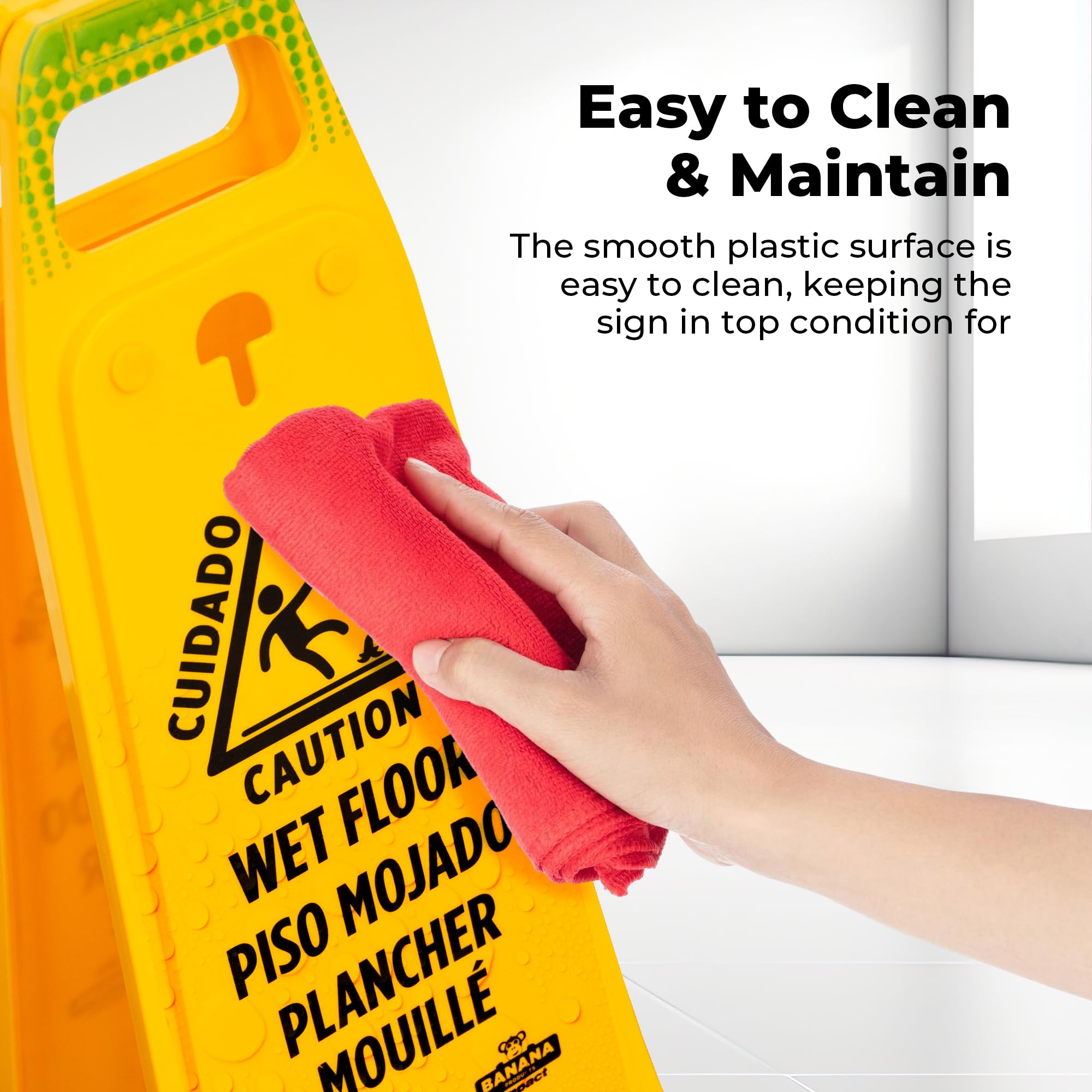 Set di 2 cartelli con scritta Caution Wet Floor, colore giallo, tipo A, in plastica a forma di banana, cartello di avvertimento pieghevole per
