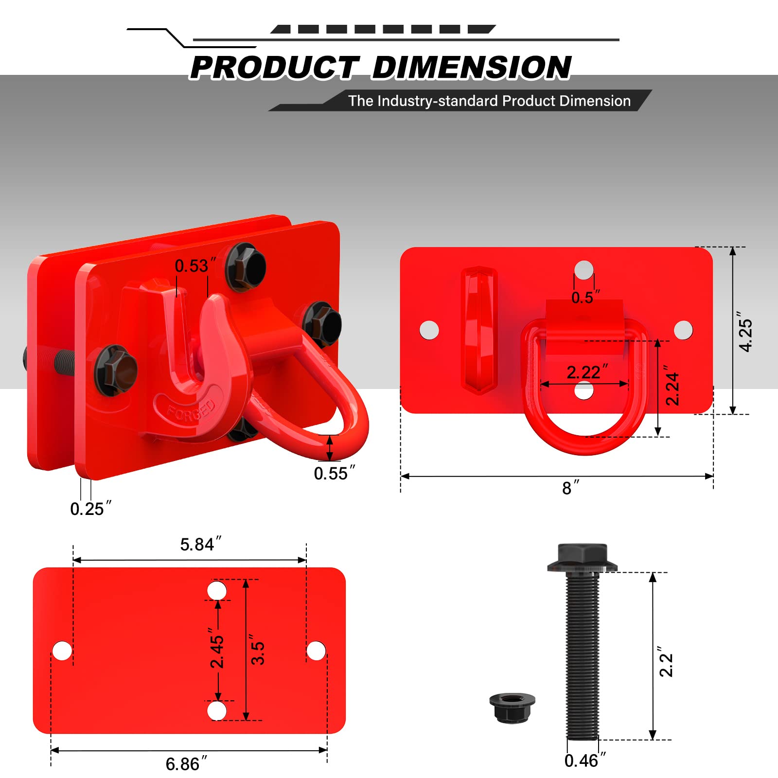 Paquete de 2 ganchos para cubo de tractor con anillos en D, acero forjado de grado 70, gancho de remolque con placa de respaldo, funciona bien para cubo de tractor, RV, UTV, camión, máximo 15