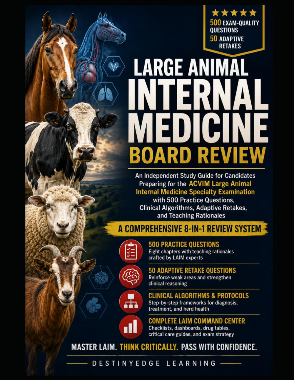 Large Animal Internal Medicine Board Review: Clinical Decision Frameworks, Herd and Biosecurity Integration, 500 Practice Questions, Case Clusters, Adaptive Retakes, and Teaching Rationales