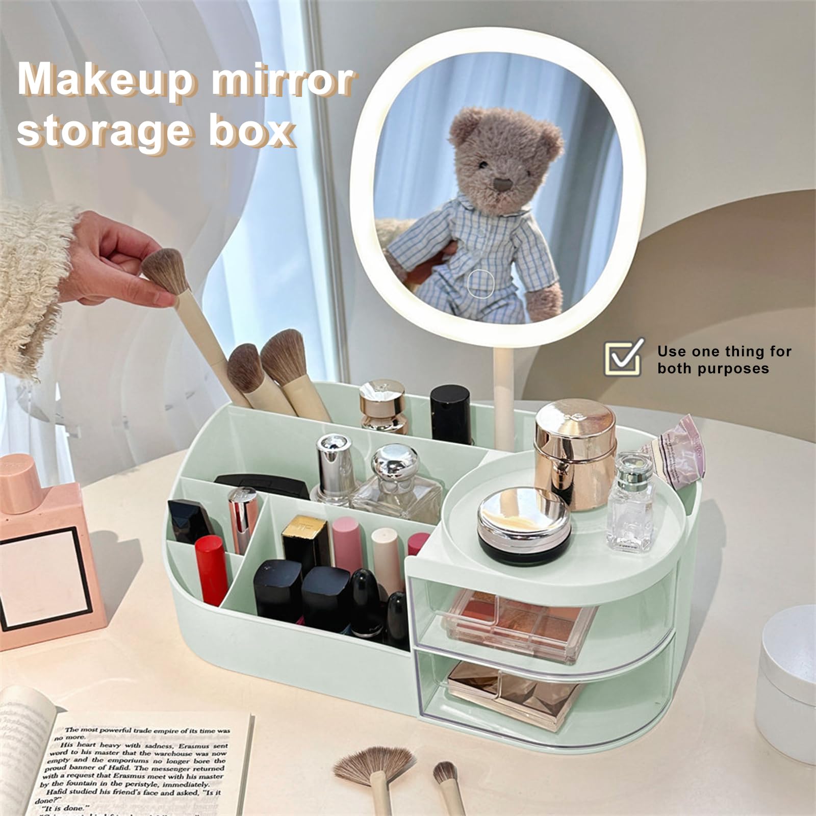 DASITON Makeup Organiser with Rechargeable Mirror, Large Capacity Dressing Table Organiser with 2 Drawers - Image 2