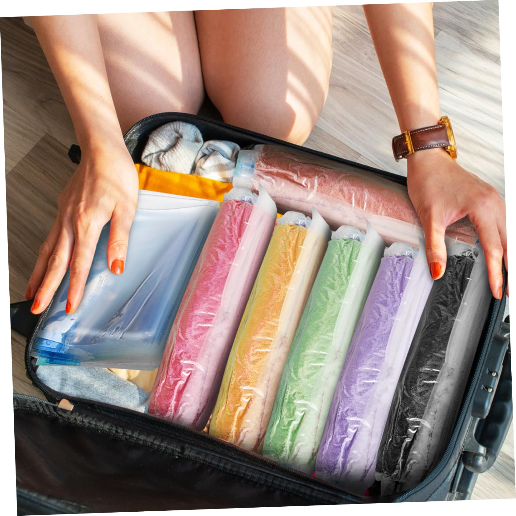 LABRIMP 12pezzi Sacchetti Da Viaggio Compressivi Pz Buste Sottovuoto Per Imballaggio Per Trasportare Abbigliamento e Accessori Durante Viaggi Campeggio e Conservazione Casa Pz
