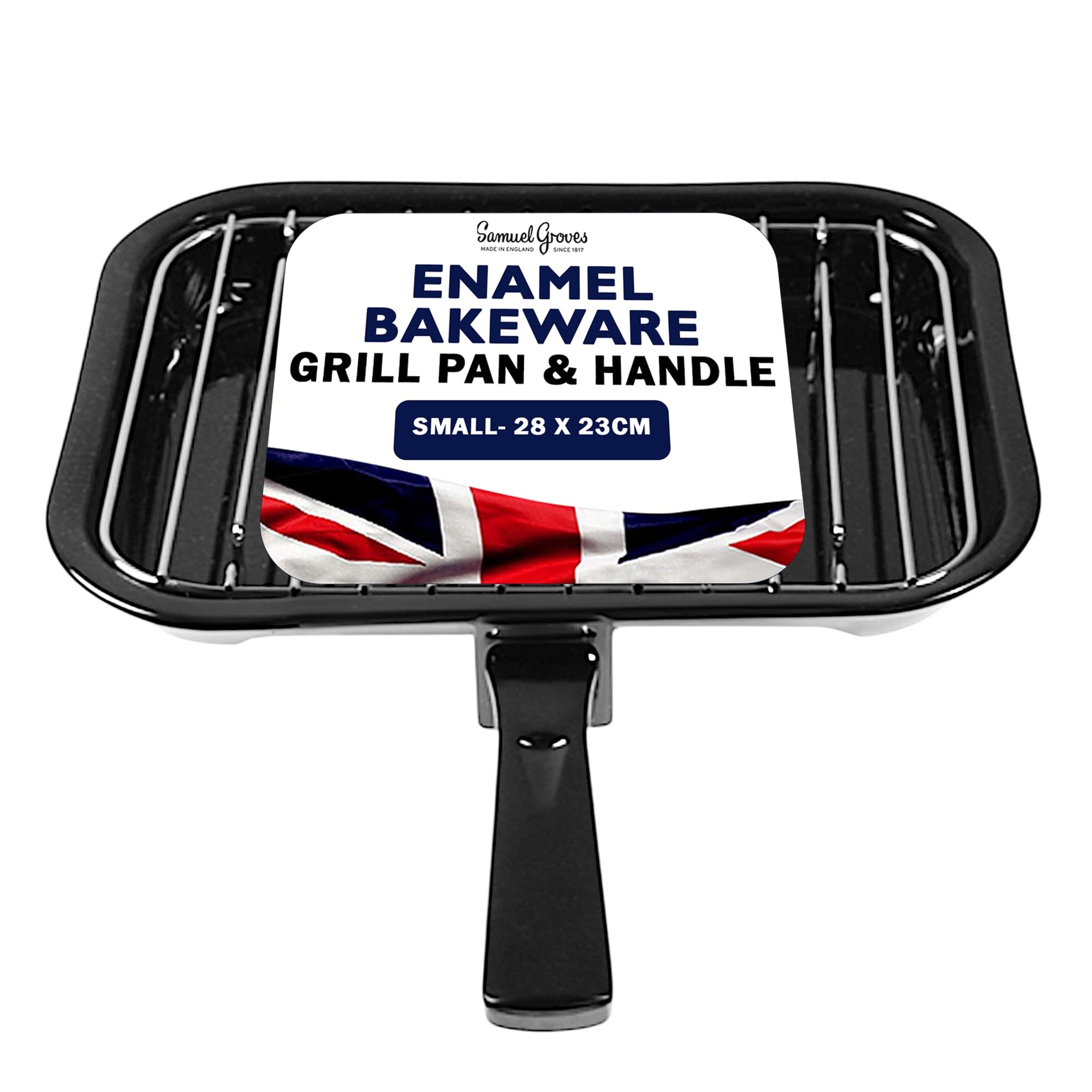 28cm Vitreous Enamel Grill Pan & Handle, Wire Rack, Made in England by Chabrias LTD
