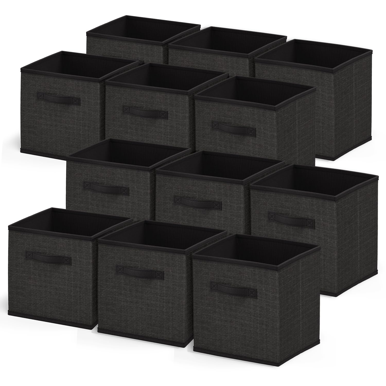 Nestl Cube Storage Bins, Foldable 12 Cube Storage Organizer Bins, Fabric Storage Cubes, Storage Basket with Handles, Black Closet Storage Bins, 11-Inch Cube Storage Bins for Bedroom, Playroom and More