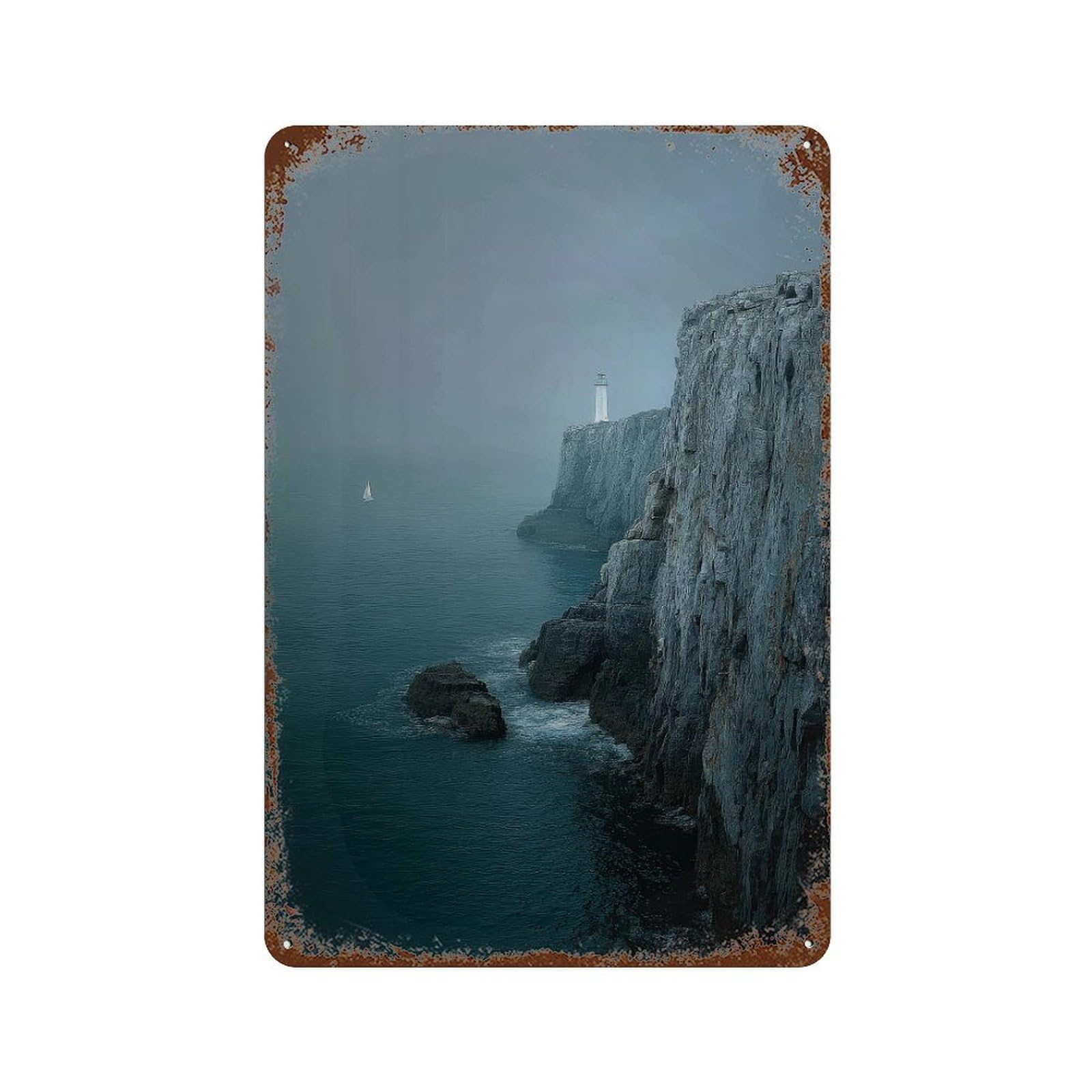 xiaoxiaoshen Lighthouse On Rocky Cliffs. Moody Coastal Minimalist Ocean Wall Decor Art Metal Tin Poster Modern Home Decor Art Home Bar Shop Decorations Vintage Sign 30x20cm