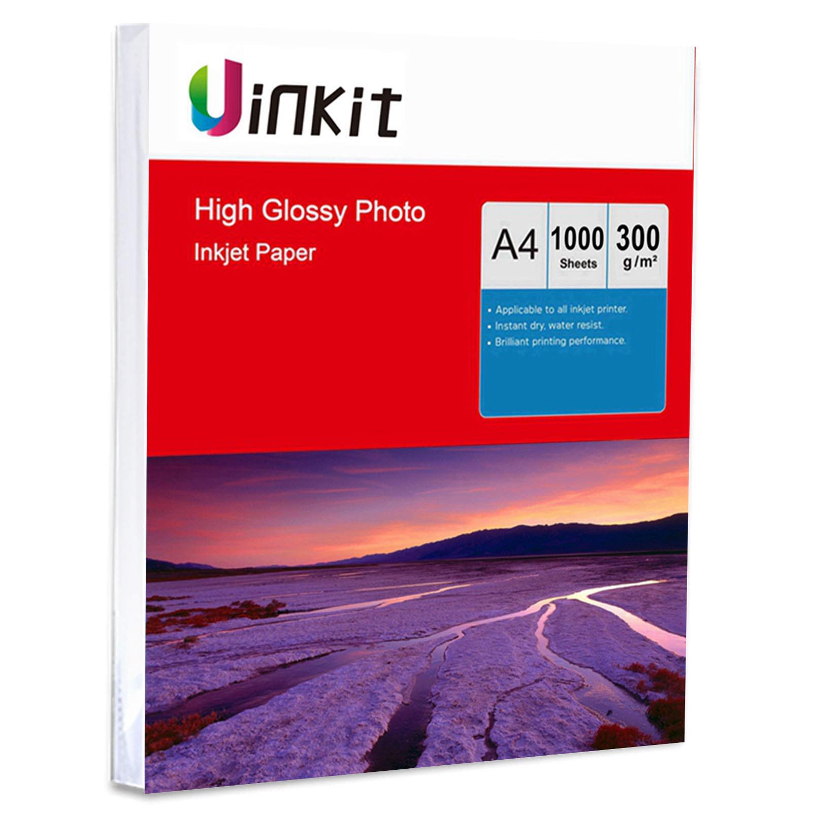 1000sheets A4 Photo Paper - 300Gsm High Glossy Super White Inkjet Paper for Ink Printing Picture Uinkit