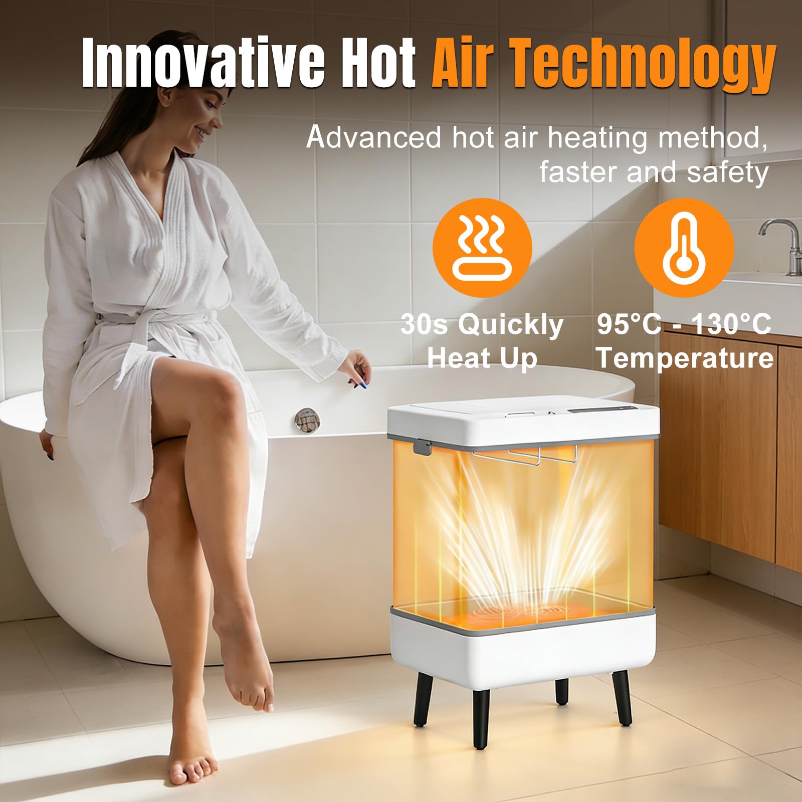 Scaldasalviette Elettrico 35L con Timer, Scalda Asciugamani a Grande capacità e Pieghevole, Secchiello Verticale per Asciugatura Asciugamani con Funzione di Prenotazione