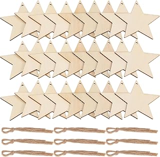 Tatuo 50 Pieces Unfinished Wooden Star Cutouts Ornaments 3.15 Inches Bulk Wooden Stars with Jute for DIY Crafts Painting Christmas Tree Indoor Outdoor Hanging Holiday Decorations
