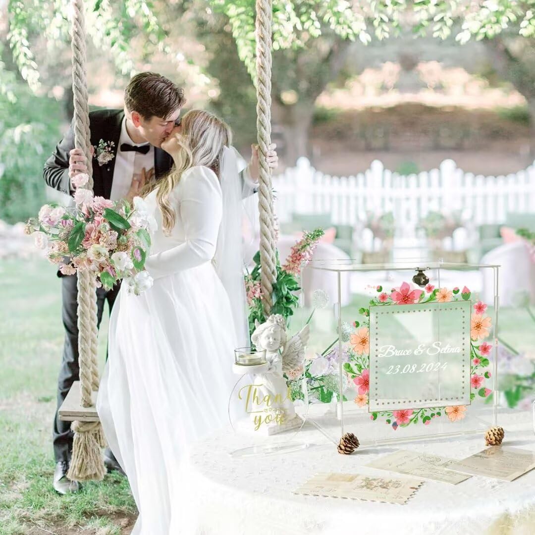 Grande Acrilico Scatola di Carta di Nozze Scatola - Scatola Porta Buste Matrimonio con Serratura e Slot Scatola, per Ricevimento, Anniversario, Festa del Bambino, Salvadanaio Trasparente