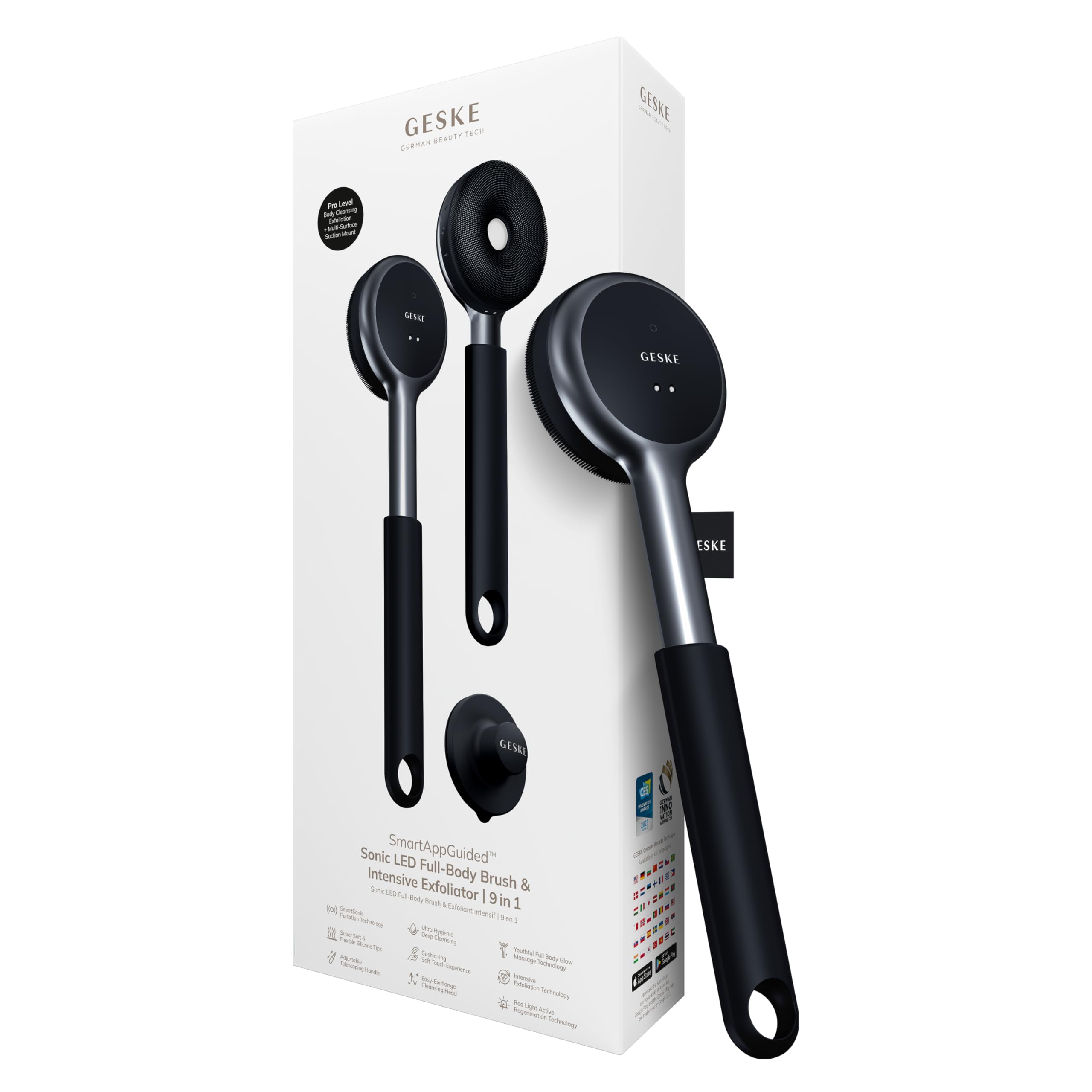 Brosse nettoyante GESKE LED sous la douche pour un massage expert