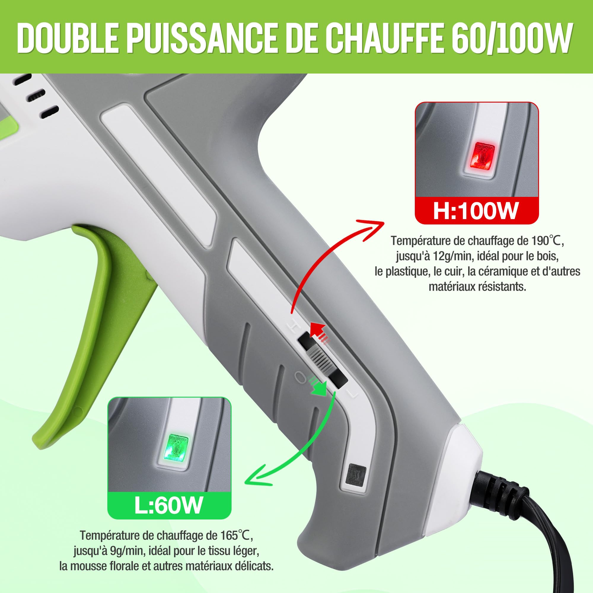 WORKPRO Pistolet à Colle Chaude 60/100 W avec 10 Bâtons de Colle | Chauffage Rapide en 90 s, Bâtons 11 × 200 mm, pour Bricolage, Réparation, Artisanat et DIY