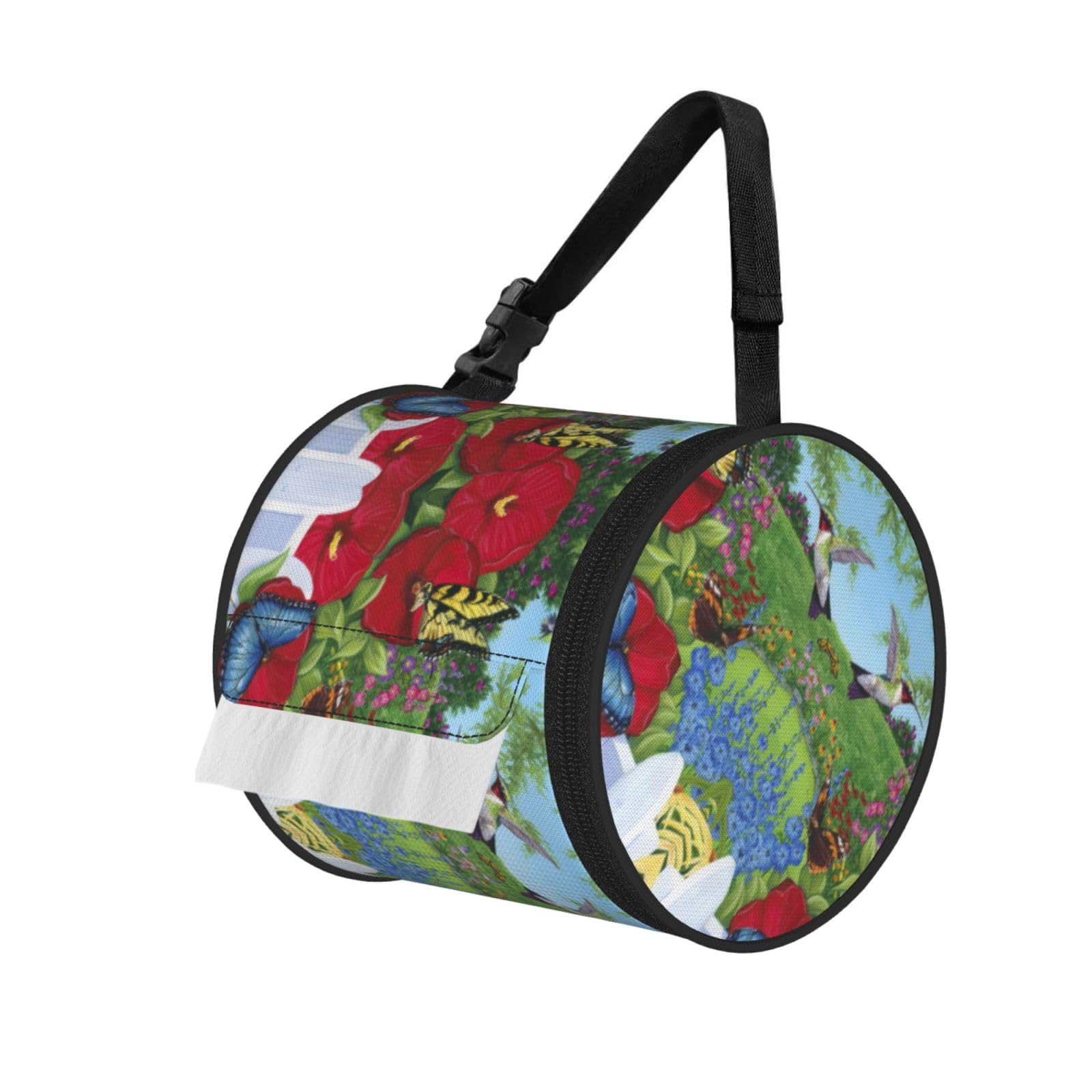 Bird Butterfly Flower Print Hanging Toilet Paper Holder Camping Paper Towel Holder Portable Car Roll Paper Storage Bag With Adjustable Strap Suitable For Bathroom,Kitchen