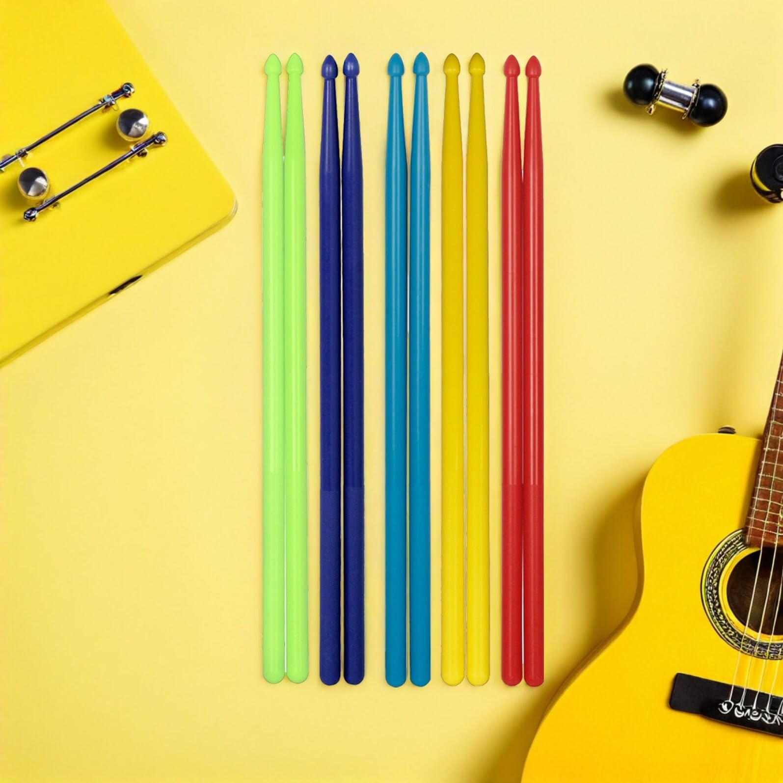5 Paia Bacchette per Batteria in Nylon Colorate Antiscivolo Design Versatile per Pratica di Gruppo e Performance Musicali