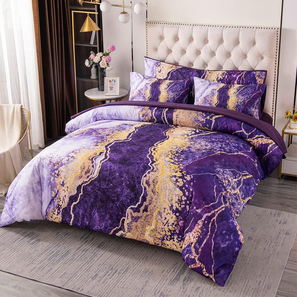PERFEMET Purple Comforter Set California King 6 Pieces