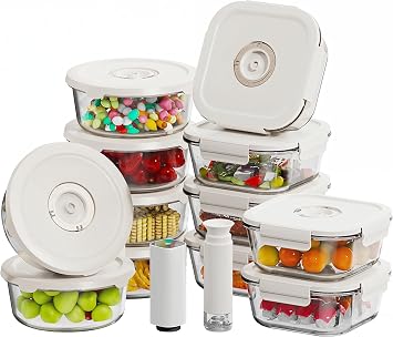 HOLDN STORAGE Food Storage Containers With Vacuum Sealing, Set of 12 | Glass Containers, Two Pumps, Keep Food Fresh Longer, BPA-Free Glass, Leak-Proof, Ideal for Meal Prep, Marinating