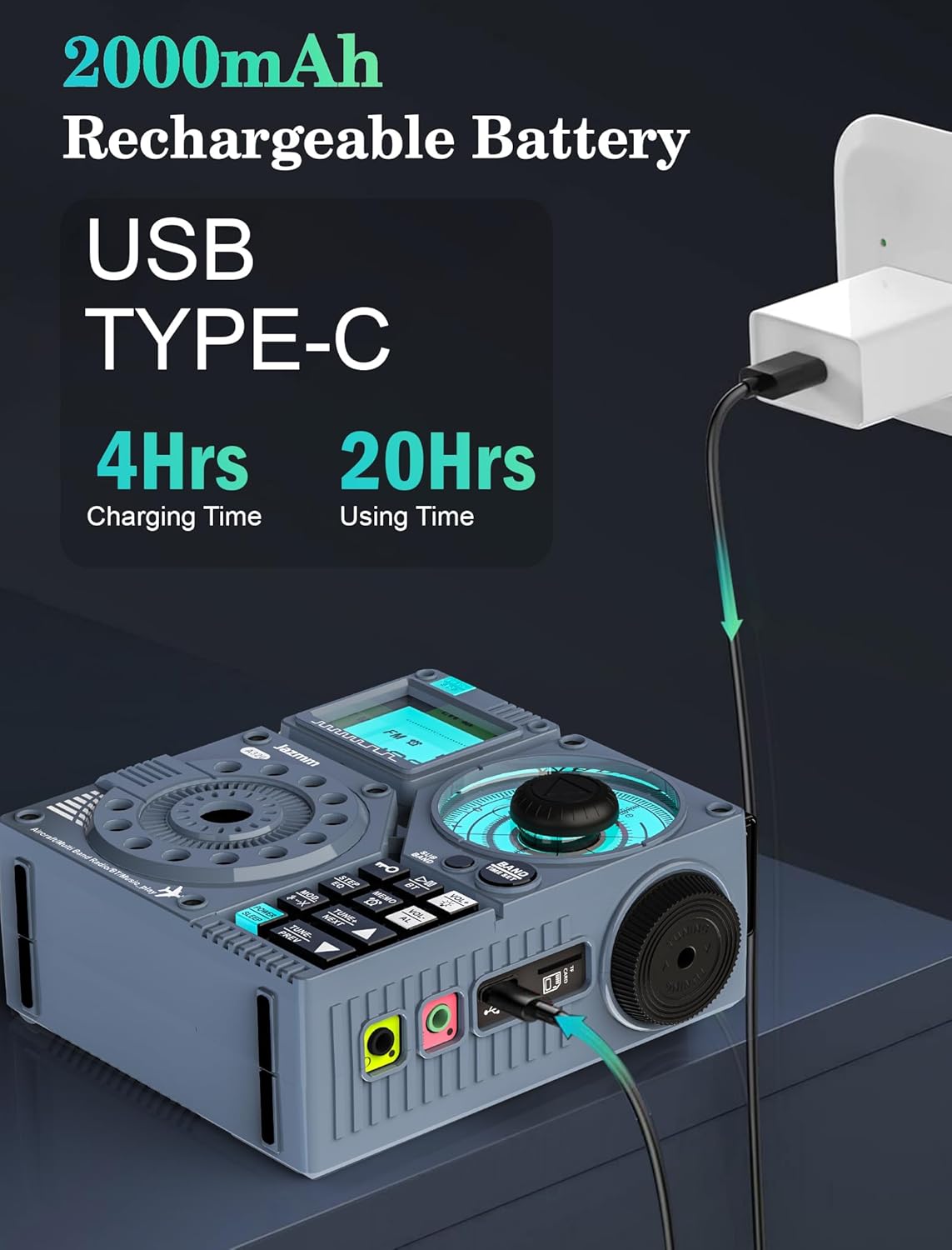 Portable Gray Multi-Band Shortwave Radio with Bluetooth and App Control