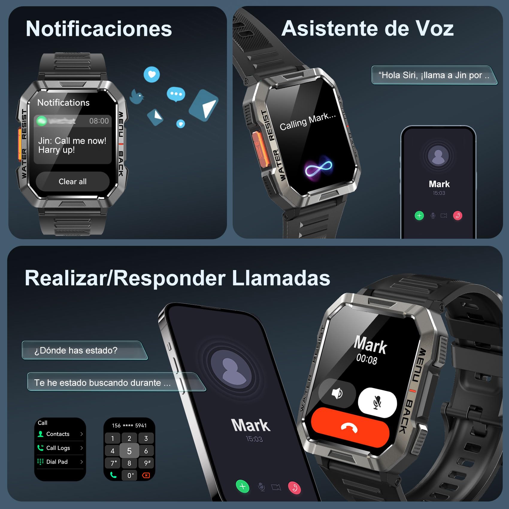 Blackview Reloj Inteligente Hombre - Llamadas Bluetooth, 2.01” Smartwatch Hombre con Linterna, Brújula, Pulsómetro, Monitor de Sueño, Podómetro, Notificación, Pulsera Actividad 100+ Modos Deportivos
