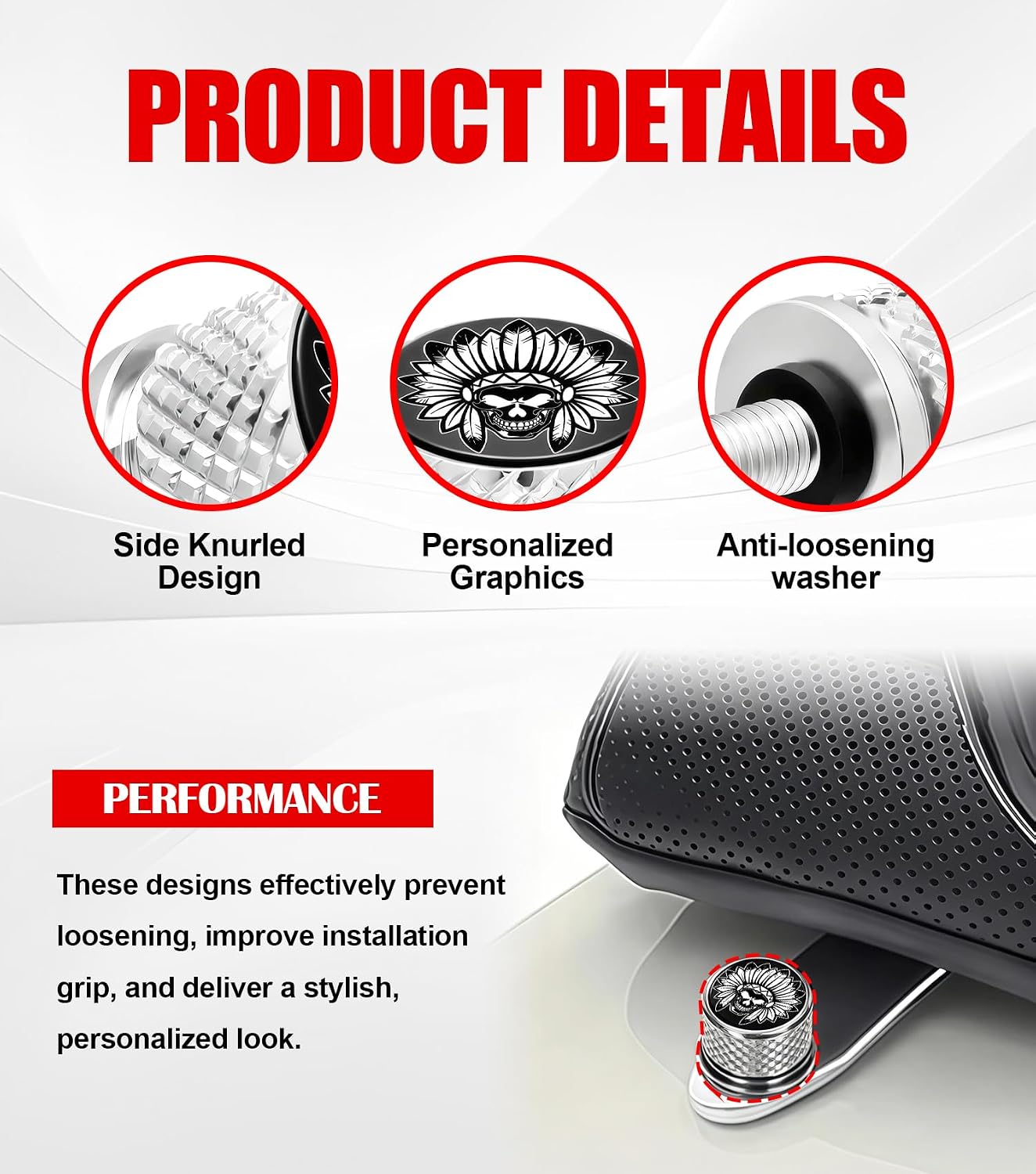 Stainless Steel Knurled Fender Rear Seat Bolt Screw for Indian Chief Chieftain Roadmaster Springfield Scout 2014-2026 – Quick Release Tool-Free Removal – Indian Skeleton Design (Chrome)