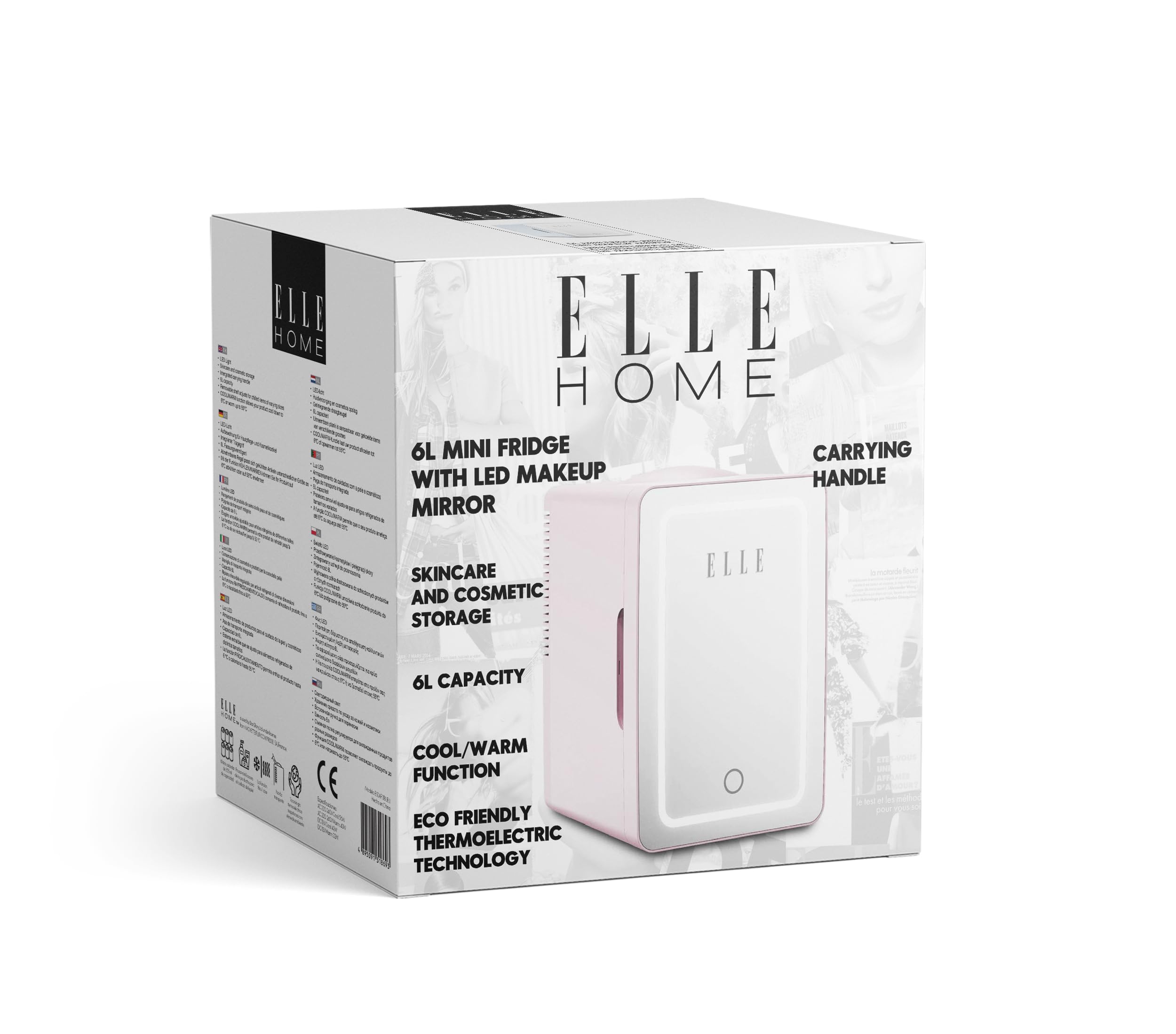 ELLE Mini Frigo Cosmetico 6L con Specchio LED - Frigorifero Bellezza Caldo & Freddo per Skincare, Cura e Cosmetici, Illuminazione LED Integrata, Mensola Rimovibile, Maniglia di Trasporto - Viola