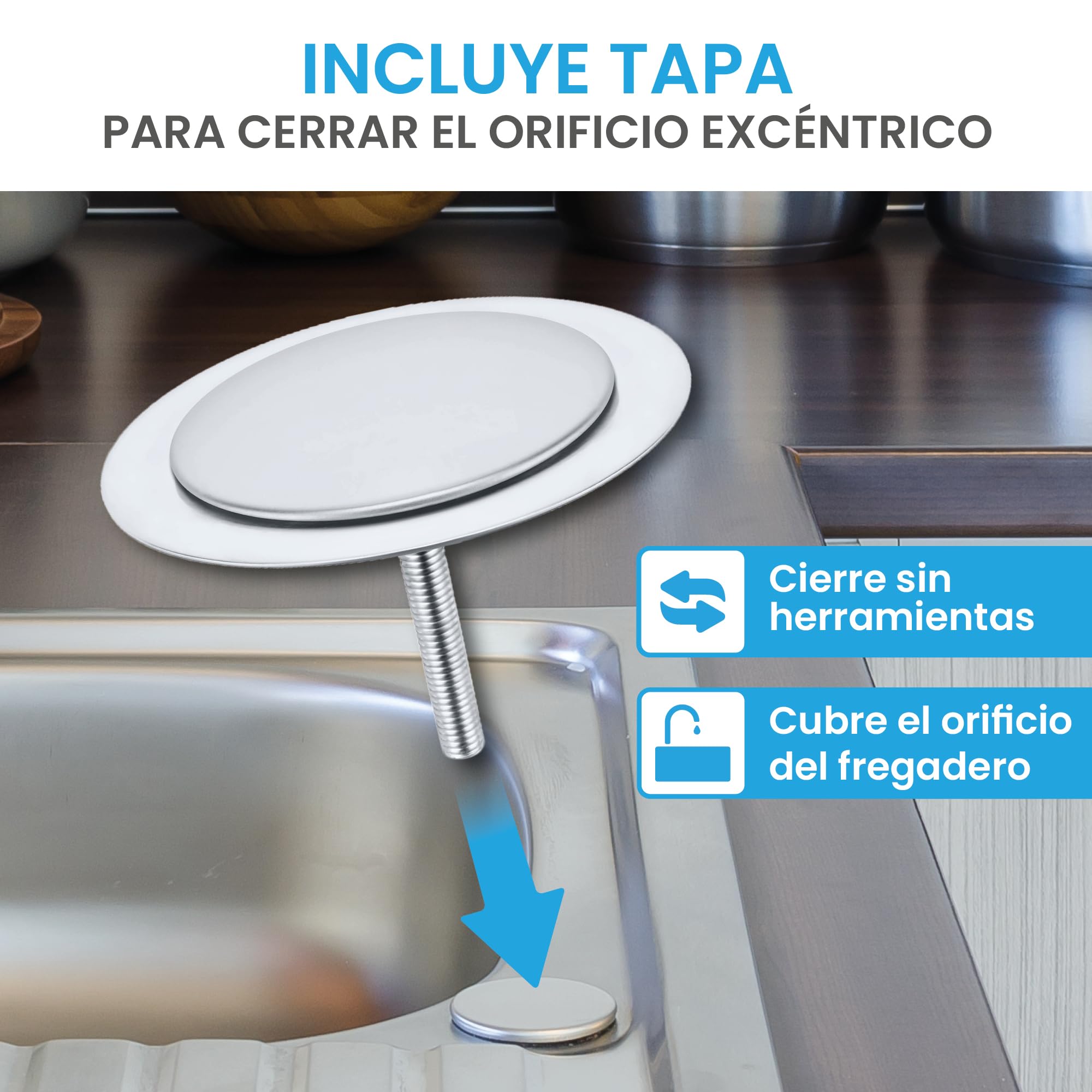 Bächlein Juego de Desagüe para el Fregadero, Diámetro de 114 mm, con Rebosadero, Dispositivo de Clic Ahora También para el Fregadero de la Cocina, Desagüe de Acero Inoxidable Pulido con Rebosadero