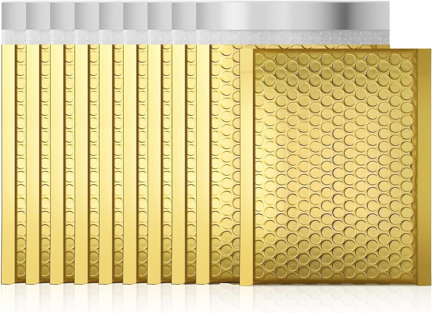 Bubble Mailers 100 Pack, Metallic Foil Bubble Mailer Waterproof Self Seal Shipping Gold Silver Black or Pink, Padded Envelopes for Mailing Packaging (Gold, 220x270mm)