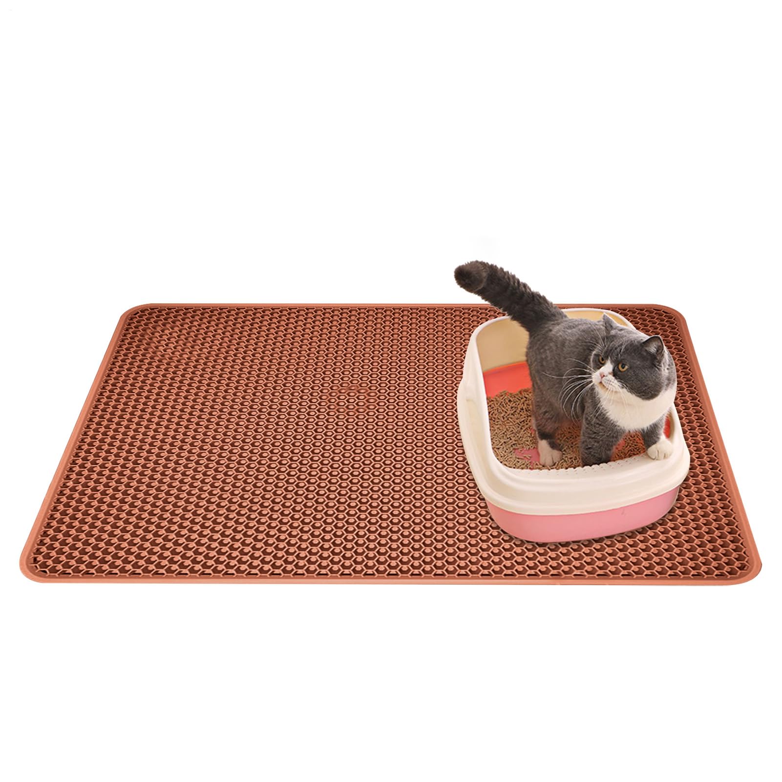 Alfombrilla para arenero de gatos – Alfombrilla de doble capa impermeable | y lavable, alfombra de profundo para areneros de gatos con base antideslizante, protección del suelo para gatos, gatito