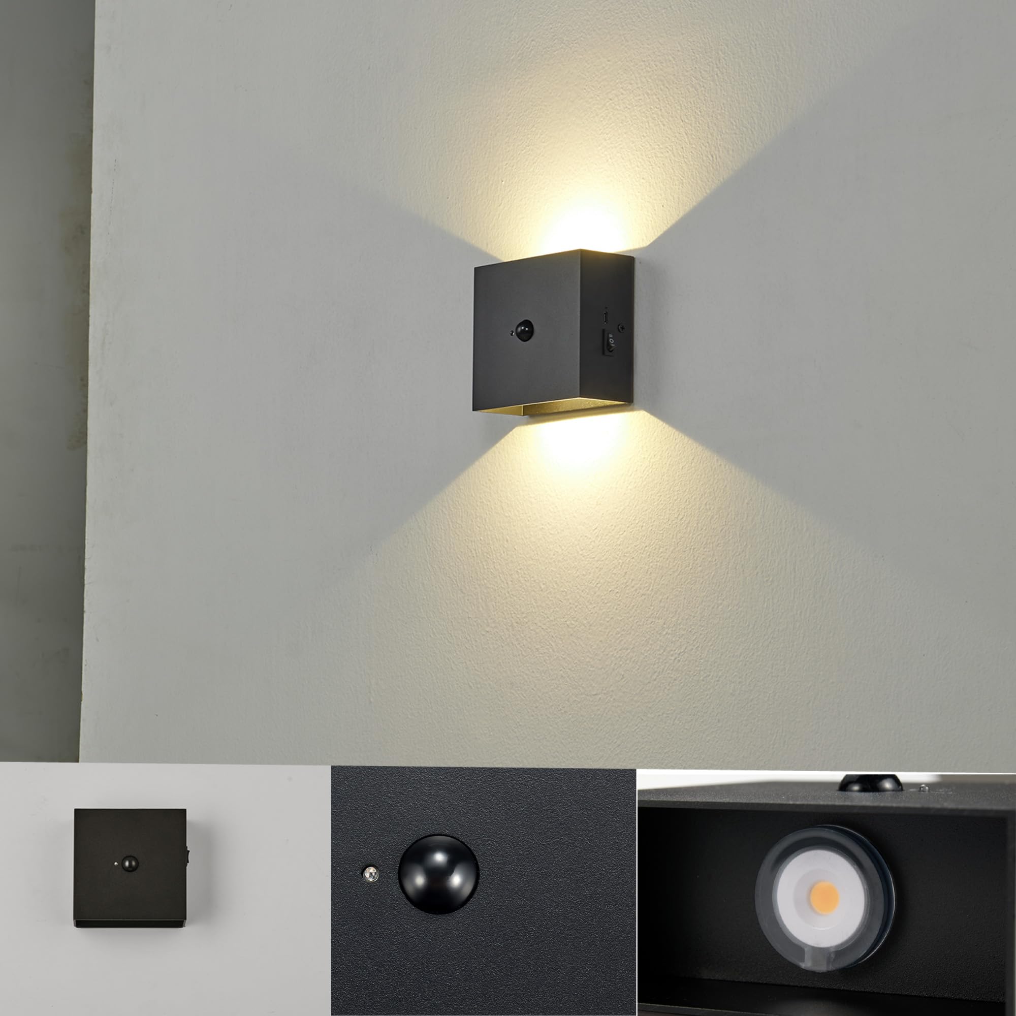 Lámpara de pared COB inalámbrica USB sensor movimiento blanca 7
