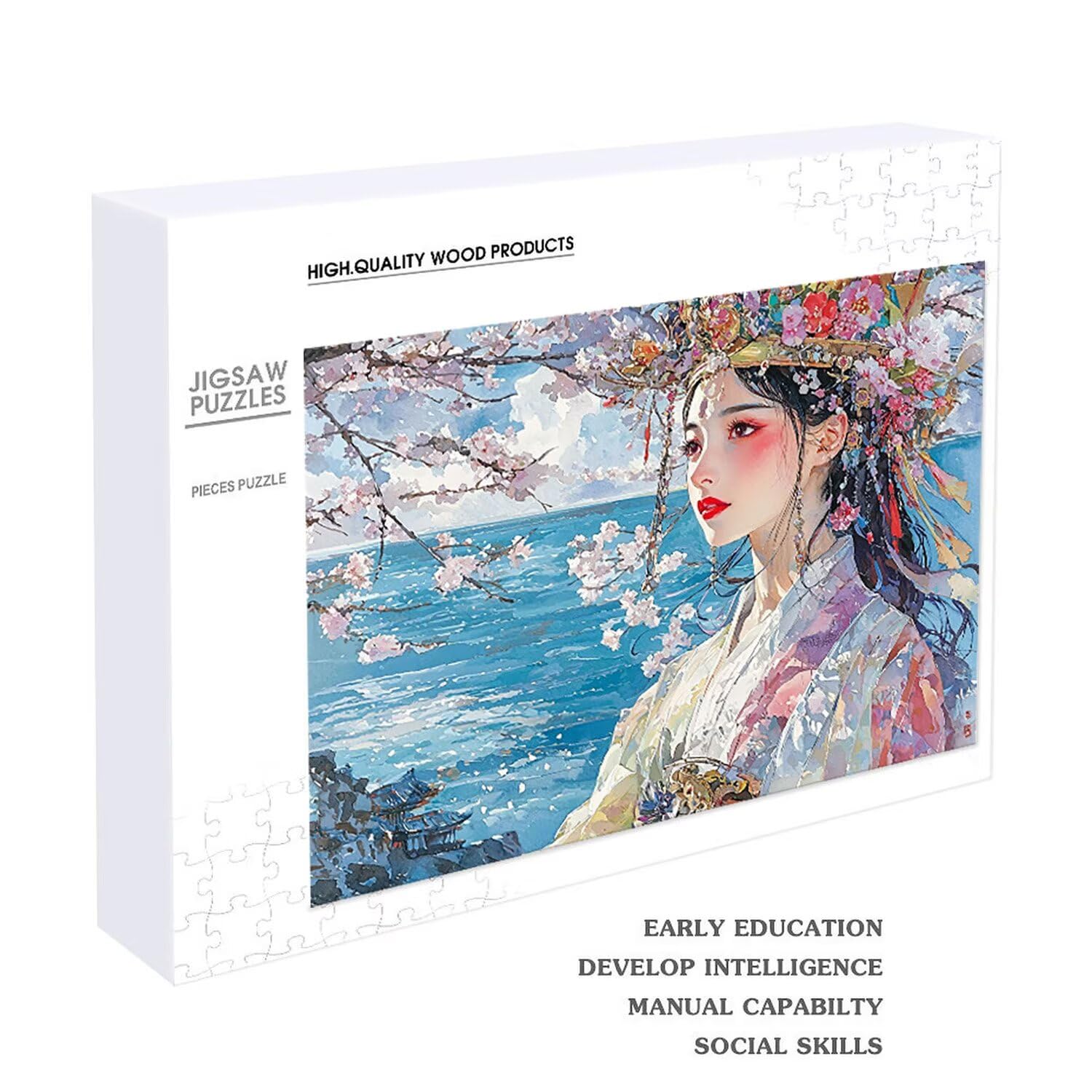Puzzle de Madera para Adultos 1000 Piezas - Sakura Mujer, Obra de Arte de Juego de Rompecabezas para Adultos, Puzzle de Impresión de Alta Definición Multicolor, Pasatiempo Creativo Regalo d-904