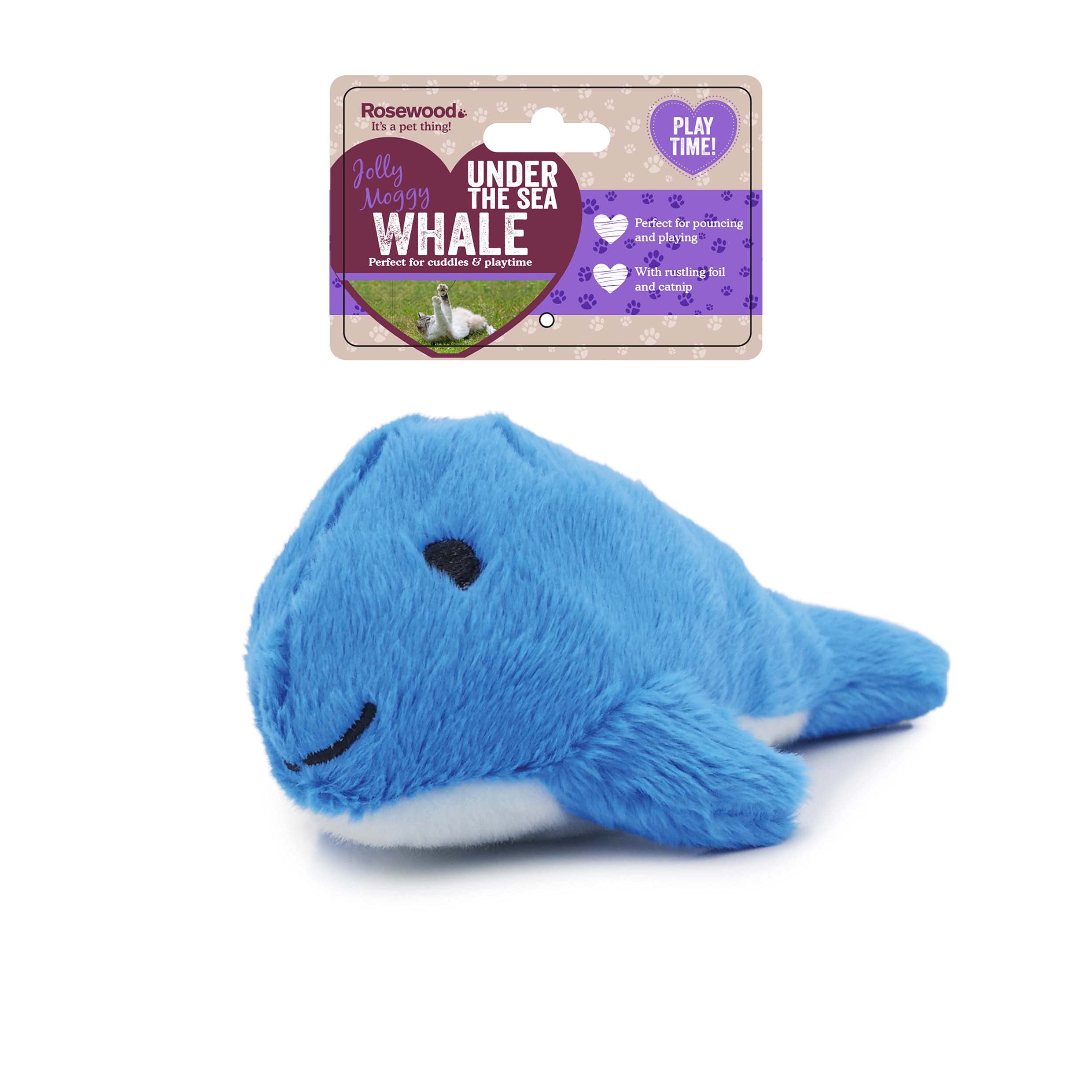 Rosewood Jolly Moggy Under the Sea Plush Whale Cat Toy – Soft, Fun Catnip Toy for Cats and Kittens – Interactive Crinkle Sounds – Durable, Engaging Pet Toy – Safe, Non-Toxic