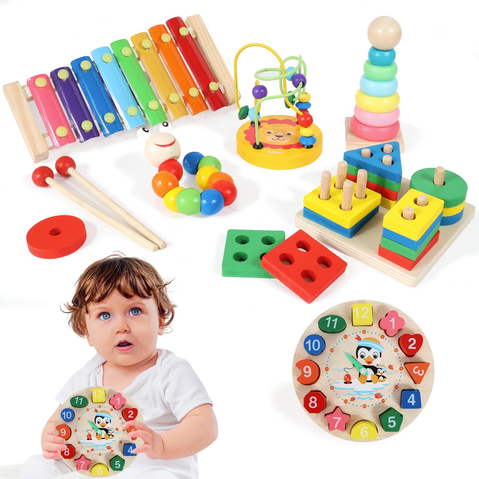 BLARO'S ORIGINAL | Kit Montessori 6 en 1 para Bebés y Niños Pequeños – Juguetes Educativos de Madera para Desarrollo Temprano (6 Meses a 3 Años) - No Toxicos 0% BPA - Regalos para Bebes