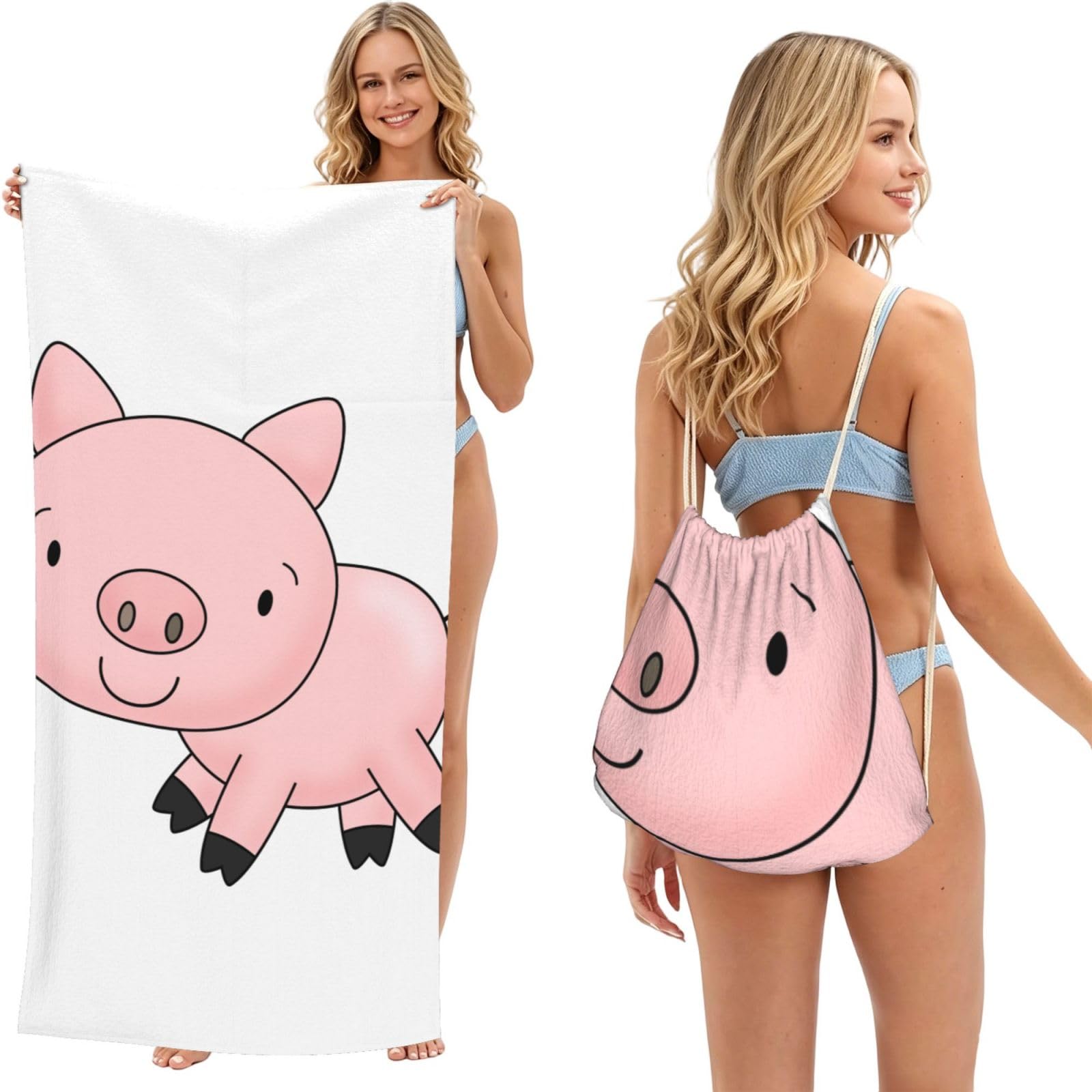 EZDLOWVBA Piggy Print Beach Towel Backpack 2 In 1 Summer Large Lightweight Beach Towel - Multifunctional Ship Pattern Towel Bag For Storage,Sport