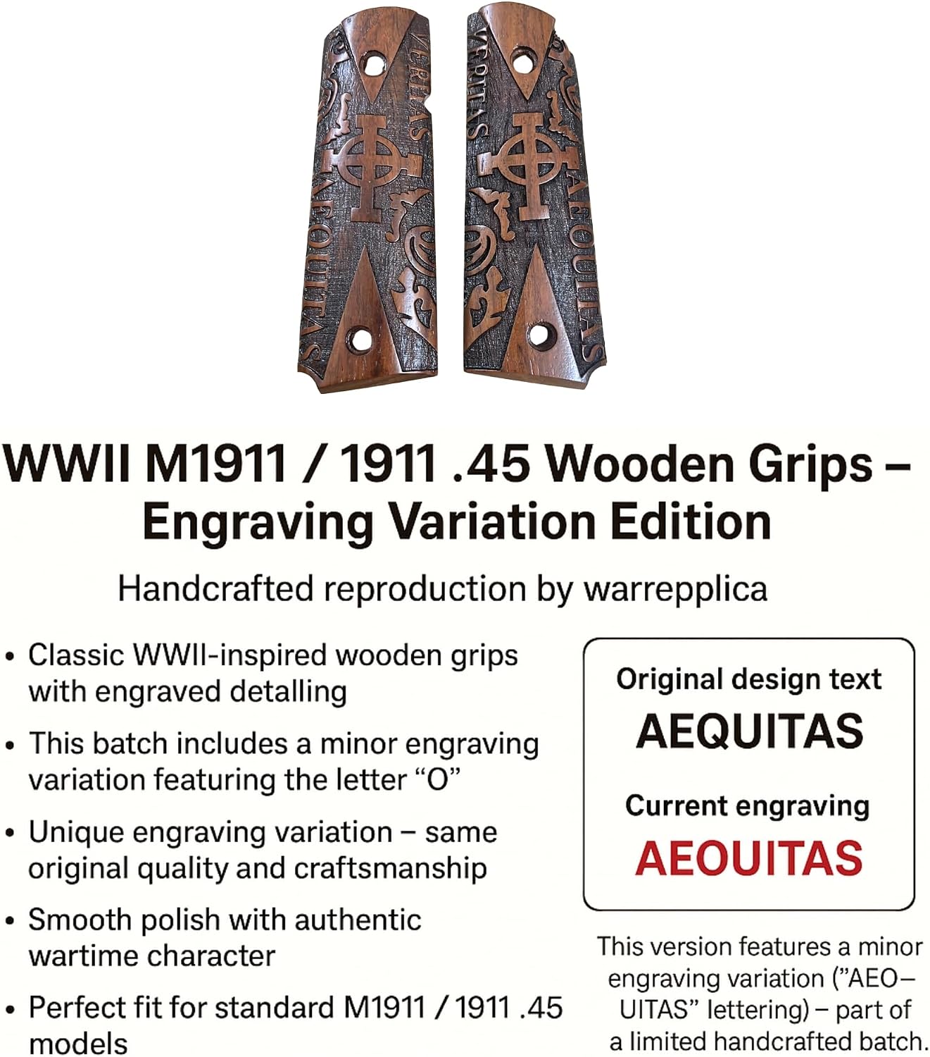 WWII US M1911 / 1911 .45 Wooden Grips - Reproduction