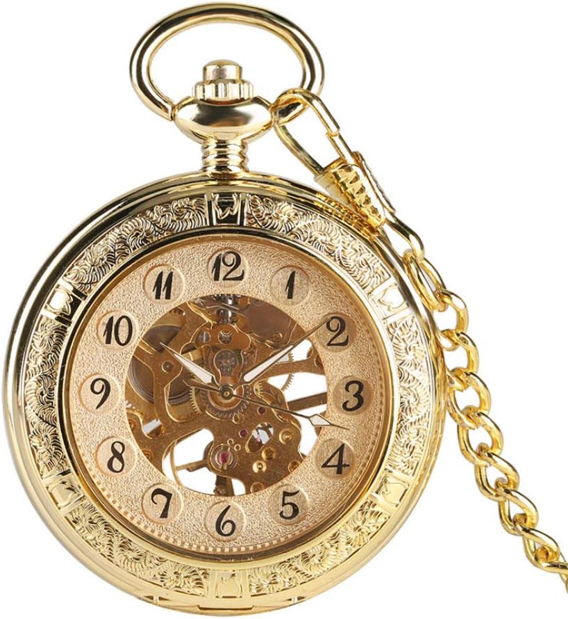 OIFMKC Pocket Watch Retro Gold Mechanical Pocket Watch Hand-Wind Transparent Skeleton Pendant Watch for Men Luxury Pocket Clock Gifts Unisex