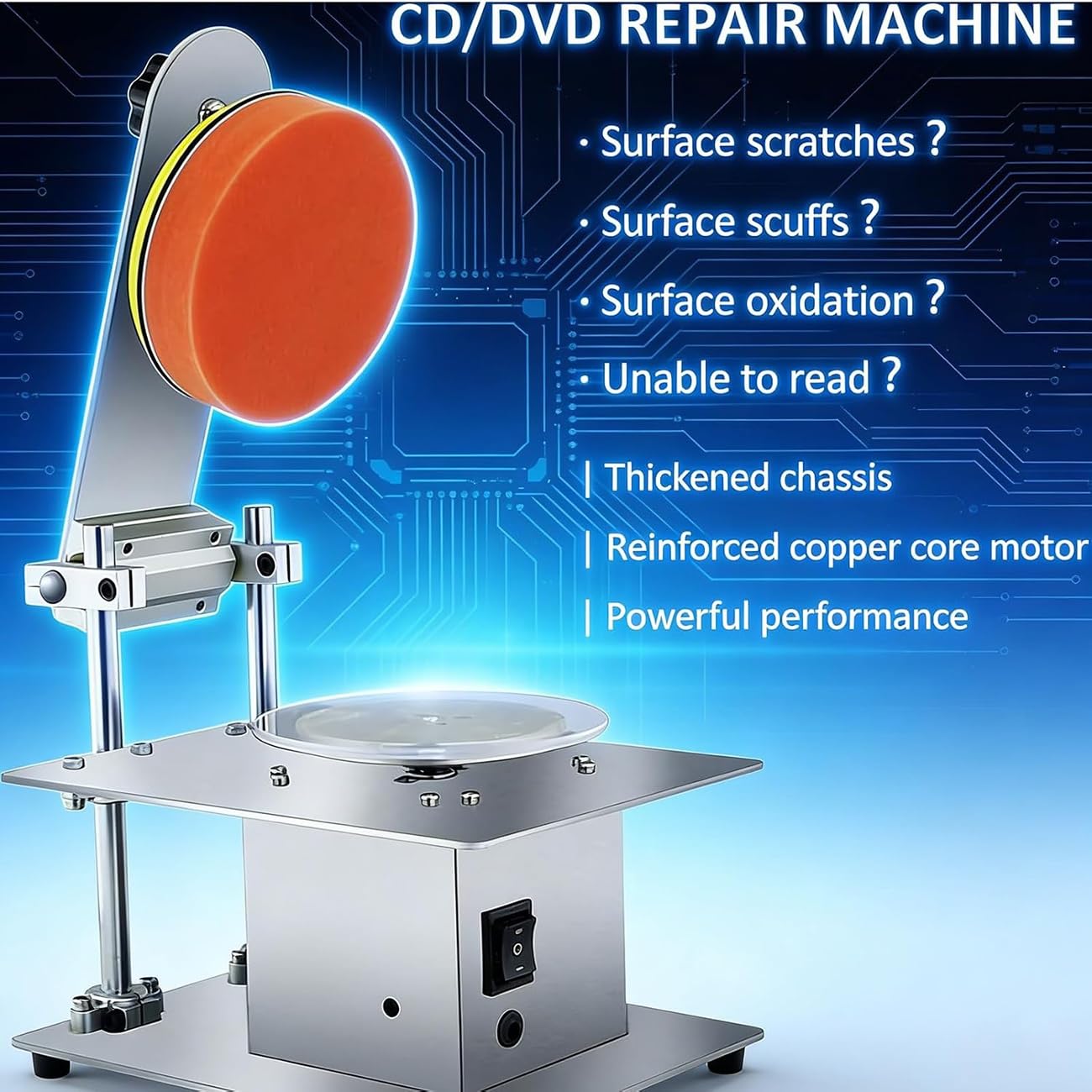 Macchina Elettrica Per La Riparazione Di Dischi Professionale | Lucidatrice DVD/CD Con 7 Velocità Regolabili,Macchina Per La Pulizia Della Riparazione Del Disco Per Uso Domestico