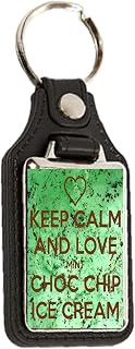 Keep Calm and Love Mint Choc Chip Ice Cream - Oblong Medallion Keyring