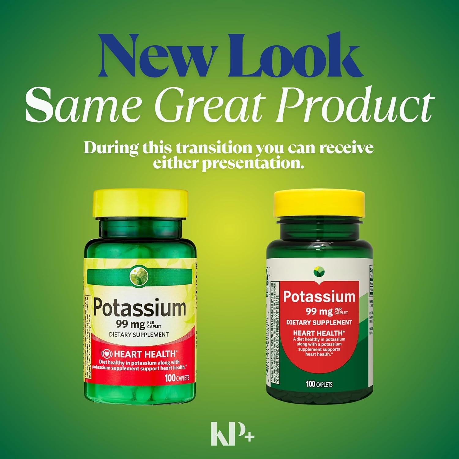 KP+ Spring Valley Potassium | Potassium 99 mg | 100 Caplets | Supports Heart, Muscle & Nerve Health | Essential Electrolyte Supplement | Pack of 2