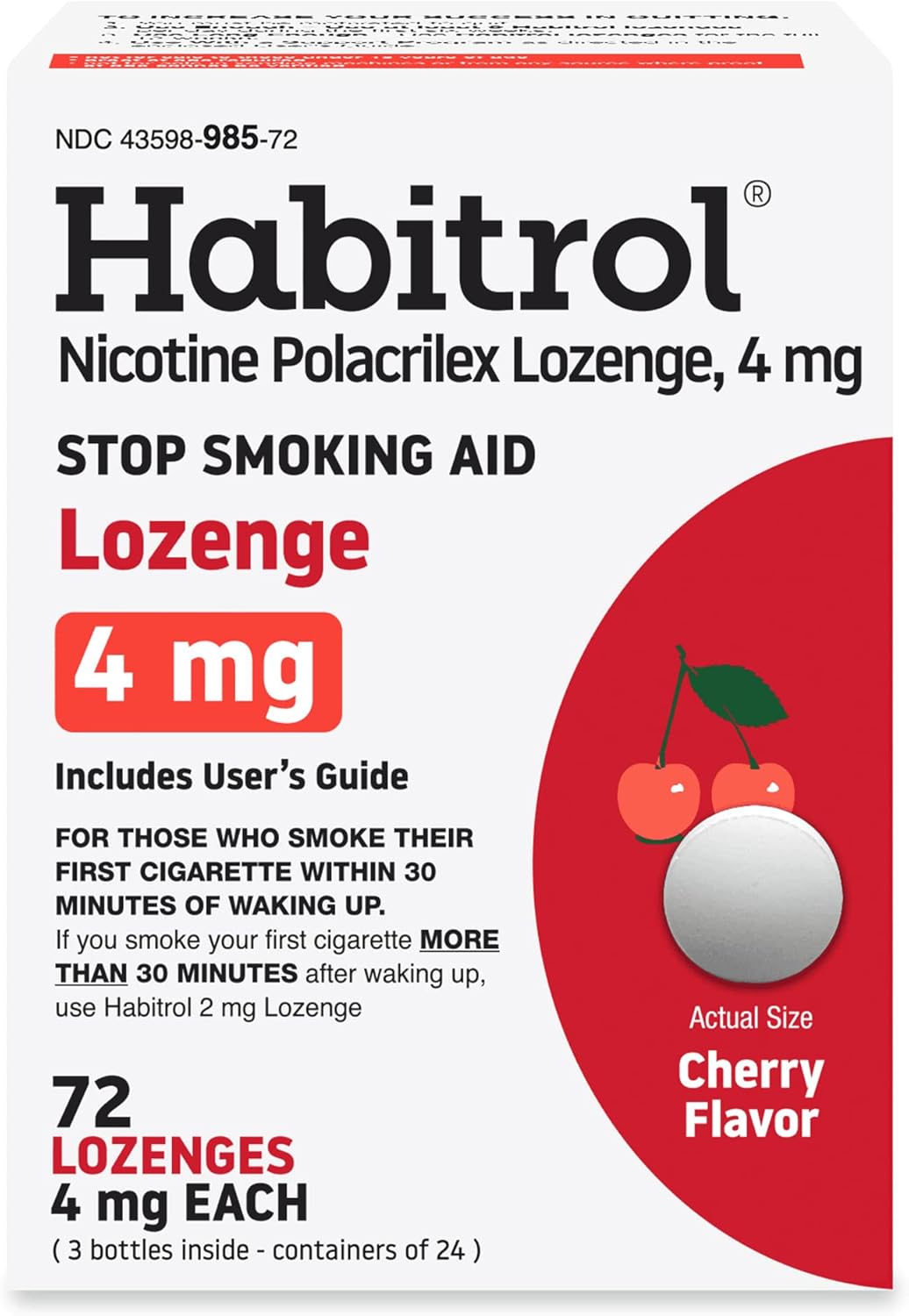 Habitrol Nicotine Lozenges 4 mg Cherry Flavor – 72 Count – Stop Smoking Aid – Reduce Cravings and Withdrawal Symptoms : Health & Household