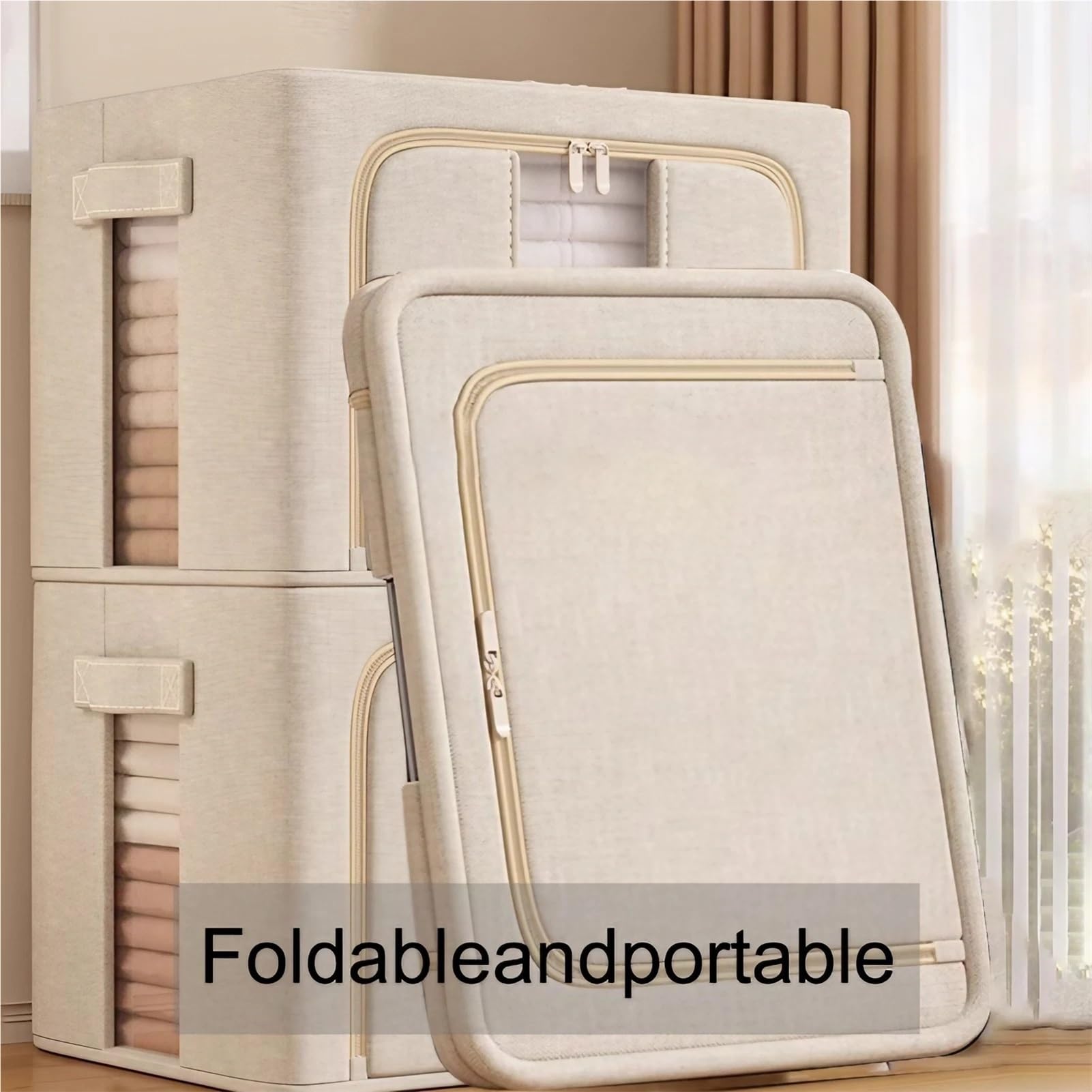 Aufbewahrungstasche für Kleidung Faltbar, Kleiderbox mit Deckel Wasserdicht, Organizer aus Stoff für Kleiderschrank, Aufbewahrungsbox für Bettwäsche(60 x 42 x 40 cm)