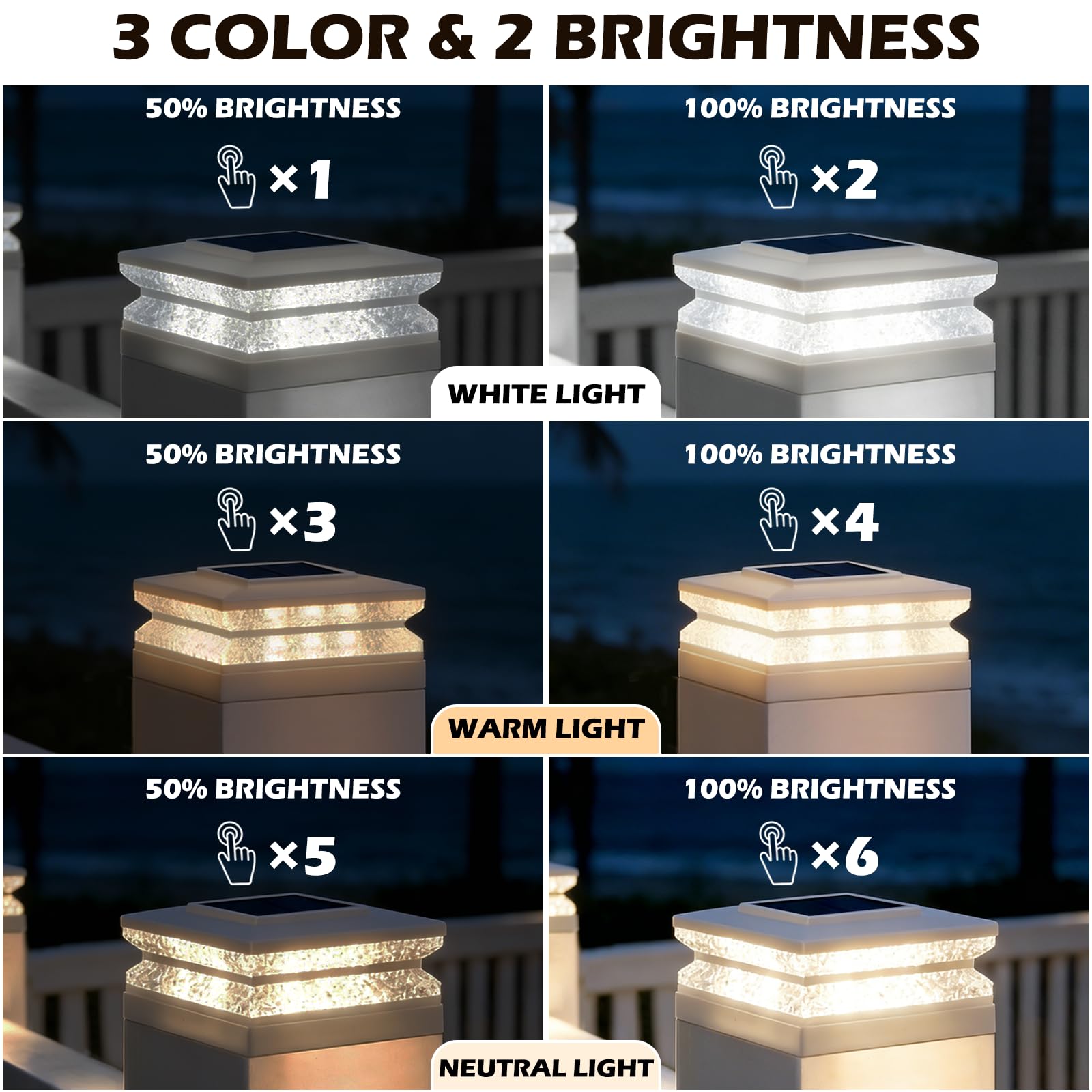 Luci Solari da Giardino, Lampioni da Giardino Esterno per Pilastro 9x9-13x13CM 3 Colori e 2 Luminosit, Impermeabile IP44, con Sensore Crepuscolare per Patio Recinzione