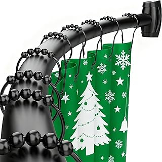 Bonpally Curved Shower Curtain Rod 40-72 Inches Adjustable, Aluminum Rustproof Shower Rod, Curved Shower Rods for Bathroom, Bathtub, Stall, Black, Need to Drill