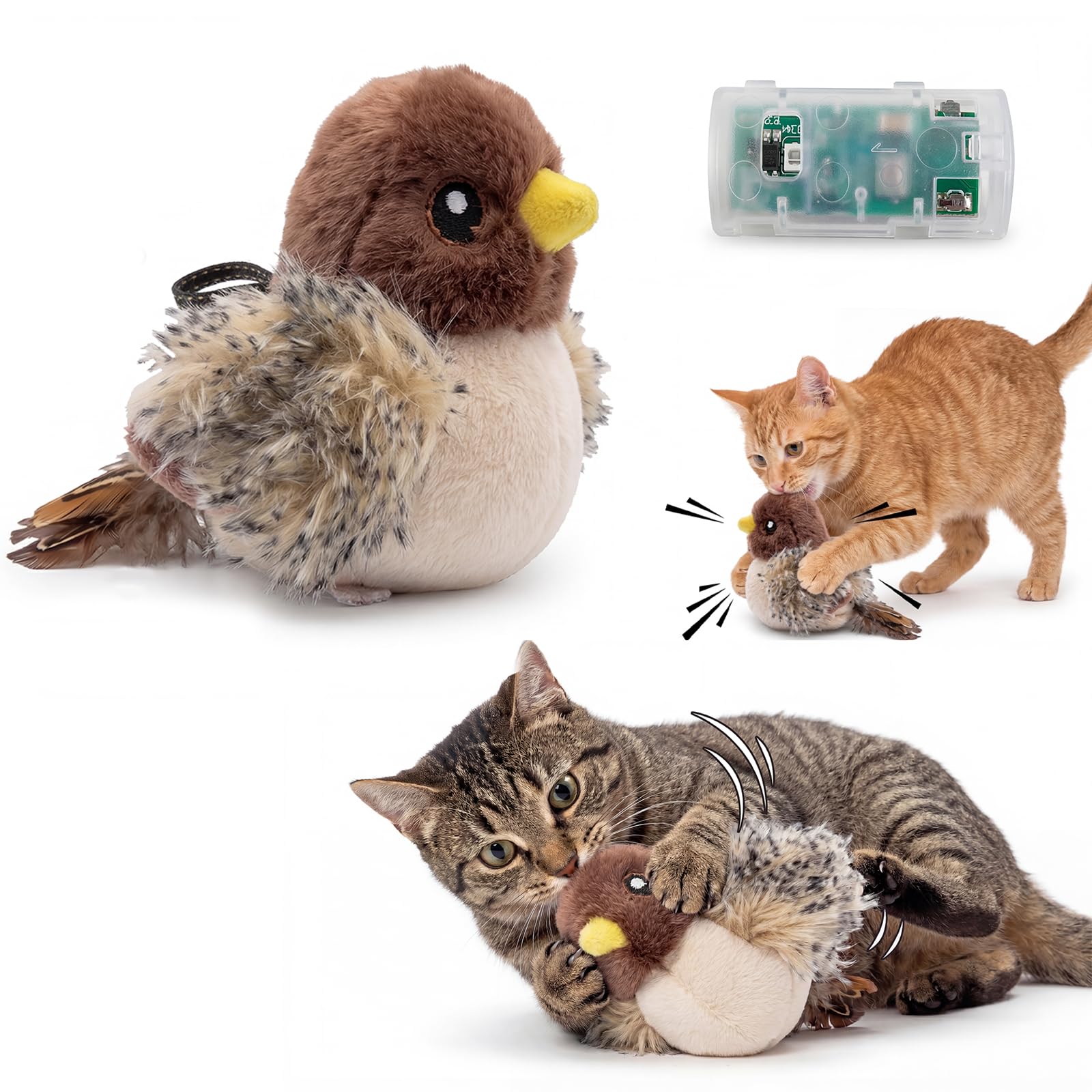 Jouet interactif pour chat Walfront moineau réaliste pour stopper l'ennui et les morsures