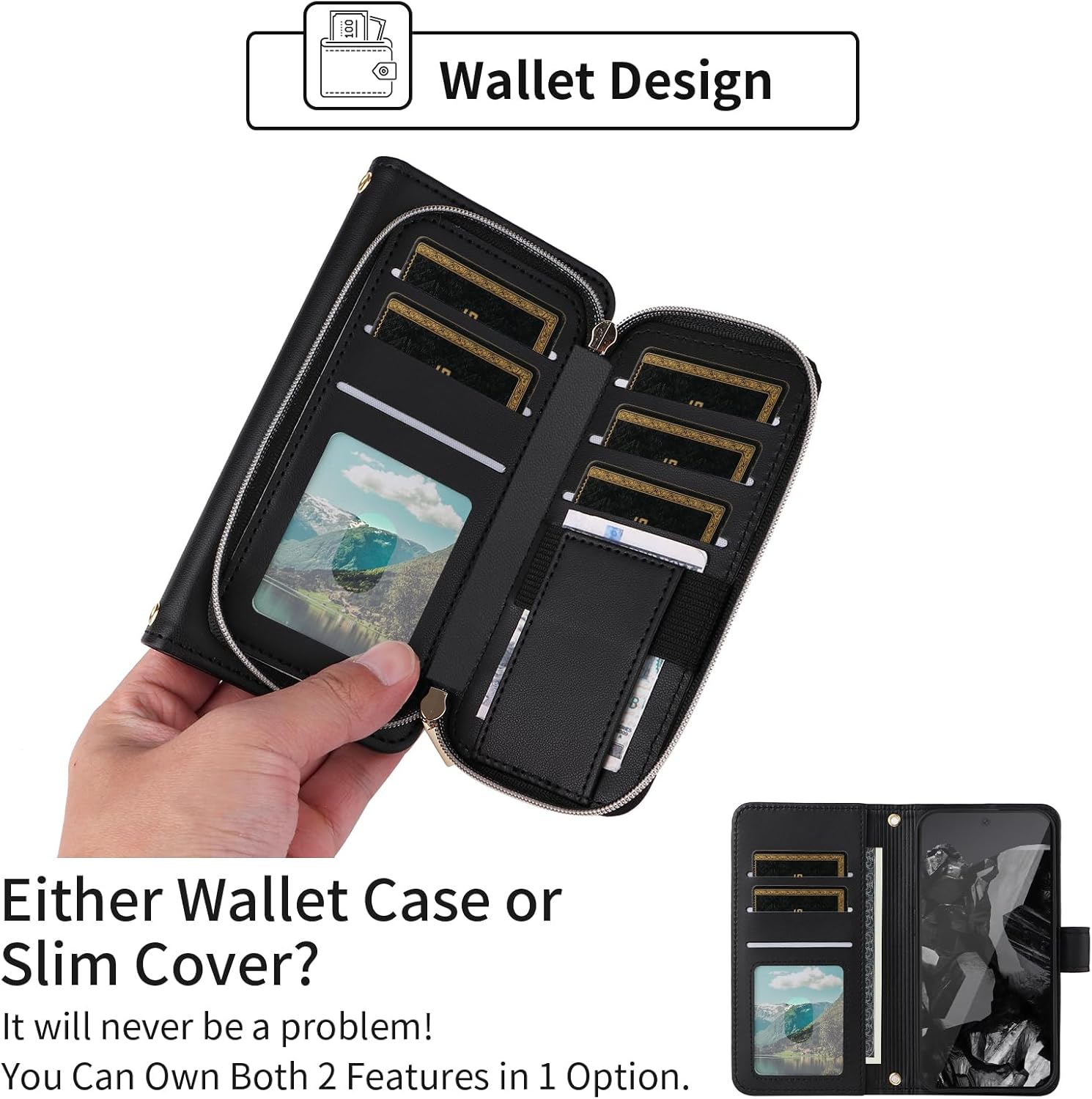 Argyle Wallet Case for Google Pixel 9/9 Pro/10/10 Pro 5G with Wrist/Shoulder Strap Card Slots Zipper Purse Luxury PU Leather Stand Phone Cover for Pixel9 9Pro/Pixel10 10Pro Nine Ten Black