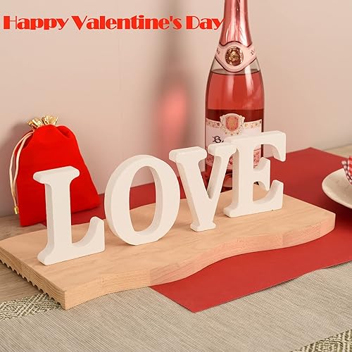 Miniatura 3 de MixTeach Letreros de amor de madera para el día de San Valentín, centro de mesa de letras de amor independientes blancas, decoración de mesa para