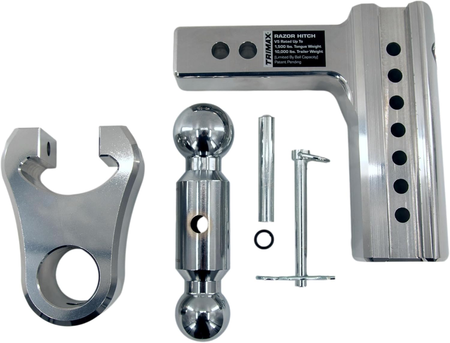 TRIMAX - Razor Ultra RP Adjustable Aluminum Trailer Hitch - Fits 2.0" Receiver, Dual Ball (2" x2-5/16), 6" Drop, 12,500 GTW - TRZ6ULTRP
