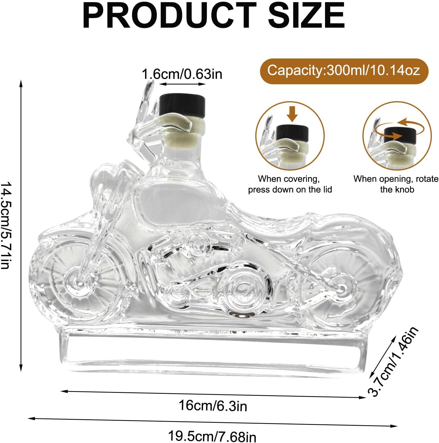 Motorcycle Whiskey Decanter - 3D Sculpted Biker Themed Glass Wine Bottle, Creative Novelty Alcohol Dispenser for Bourbon, Scotch & Spirits, Ideal Gift for Men, Dad, Bikers | Home Bar & Kitchen Use